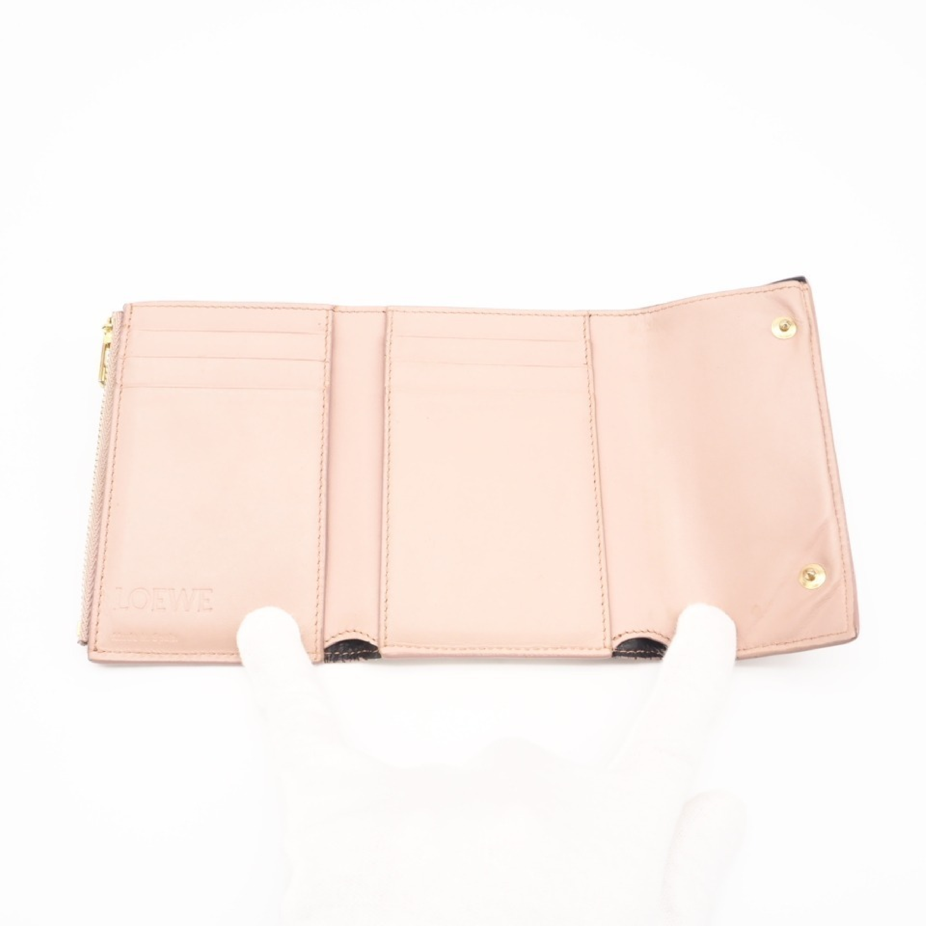 Leather Linen Compact Wallet, Pink — view 7