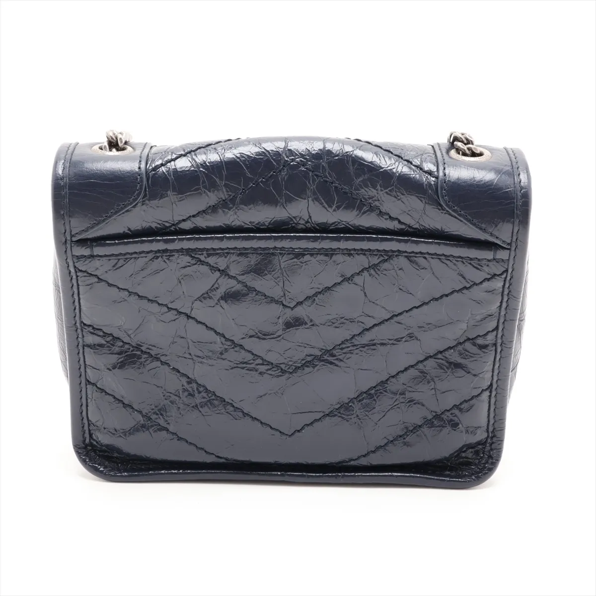 Niki 583103 Leather Chain Shoulder Bag, Navy — view 2