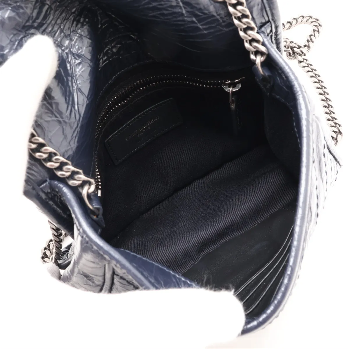 Niki 583103 Leather Chain Shoulder Bag, Navy — view 6