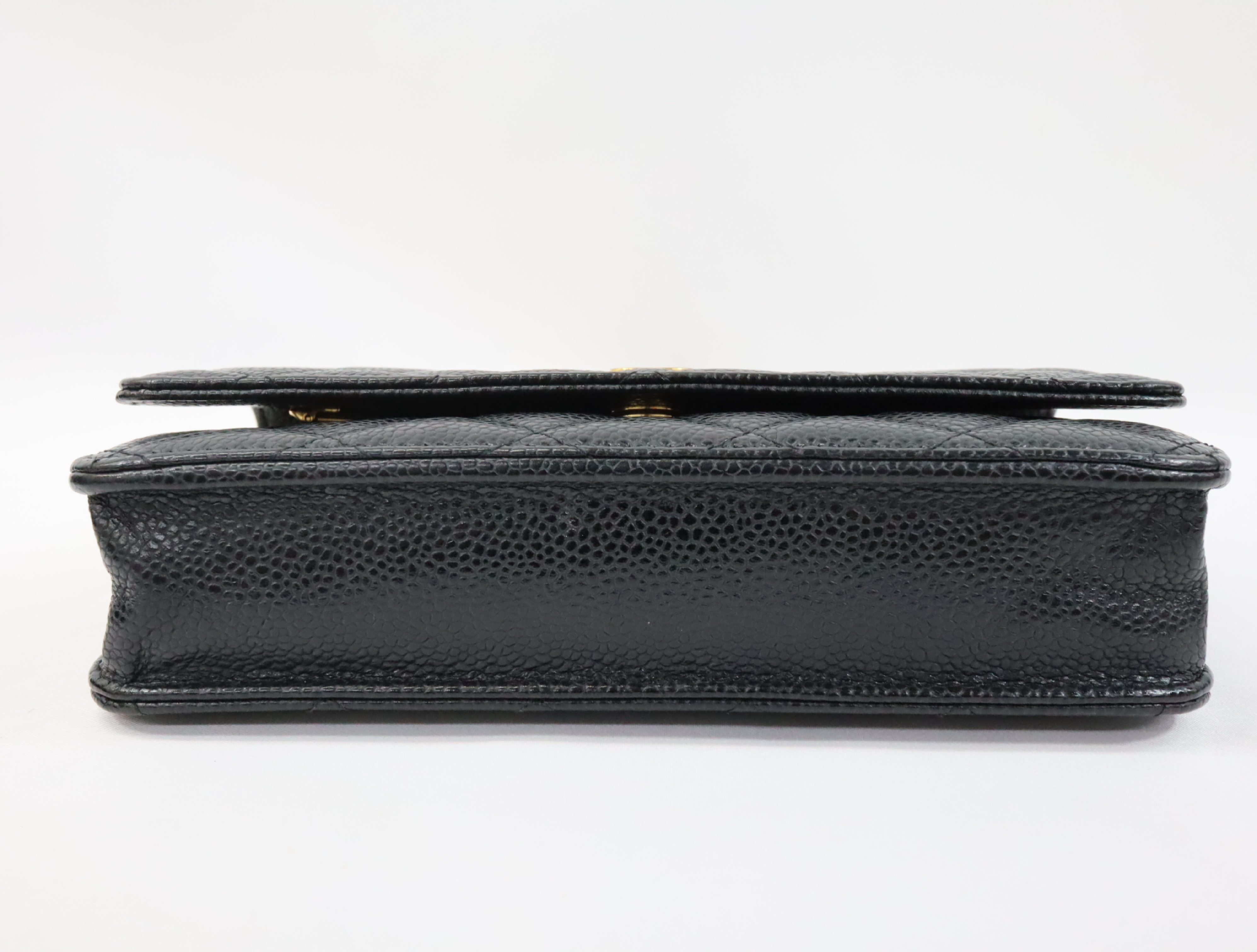 Matelassé Caviar Skin Chain Wallet, Black with Gold Hardware, Serial Number 30s, AP0250, Shoulder Bag — view 5