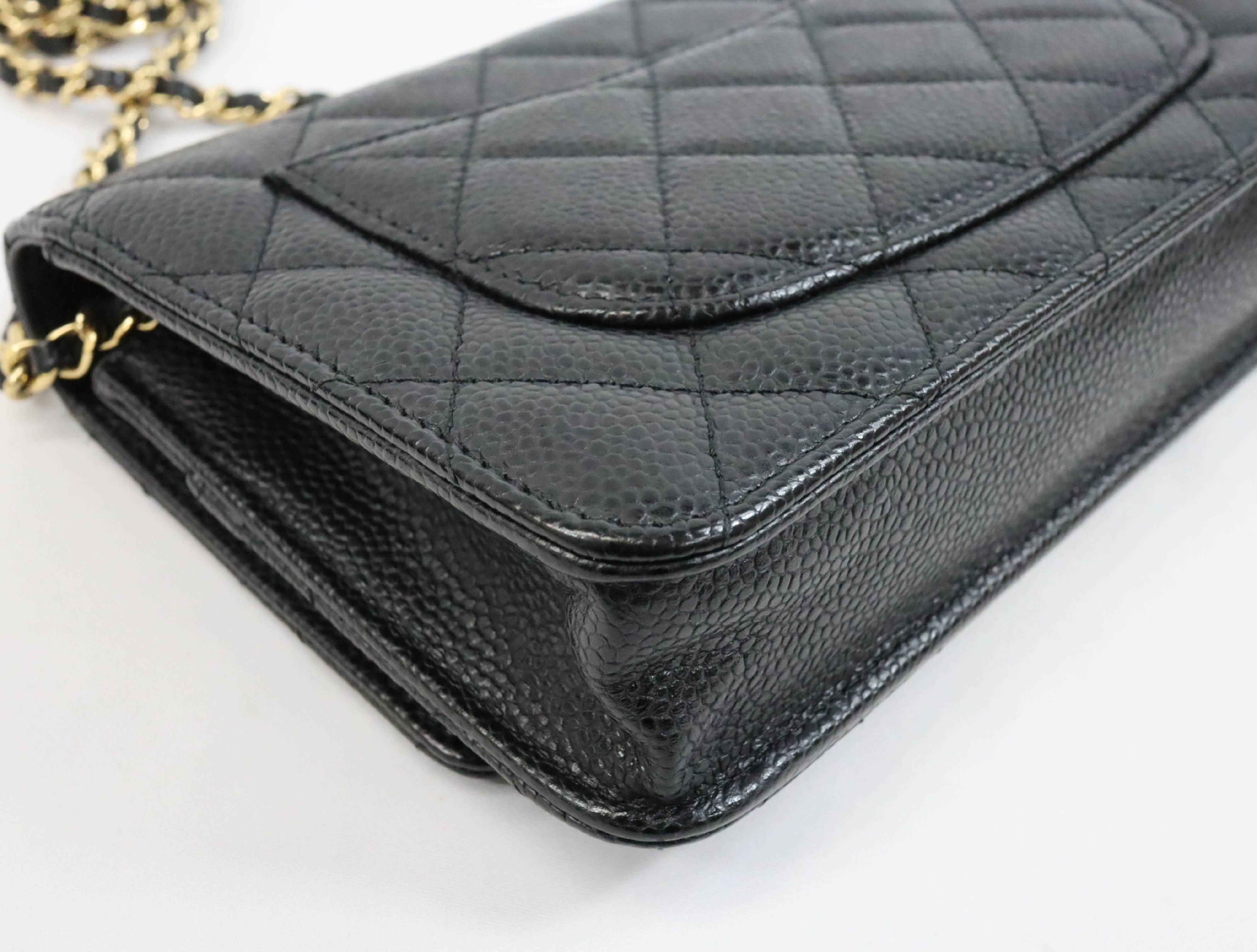 Matelassé Caviar Skin Chain Wallet, Black with Gold Hardware, Serial Number 30s, AP0250, Shoulder Bag — view 9