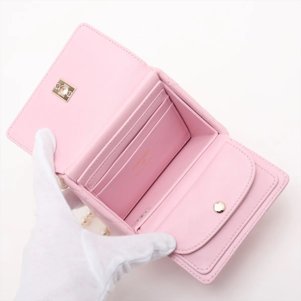[Individually packaged] Chanel Matelassé Lambskin Chain Shoulder Bag, Pearl Pink, Gold Hardware, TP918XL8, Random Serial Number, with Mirror — view 6