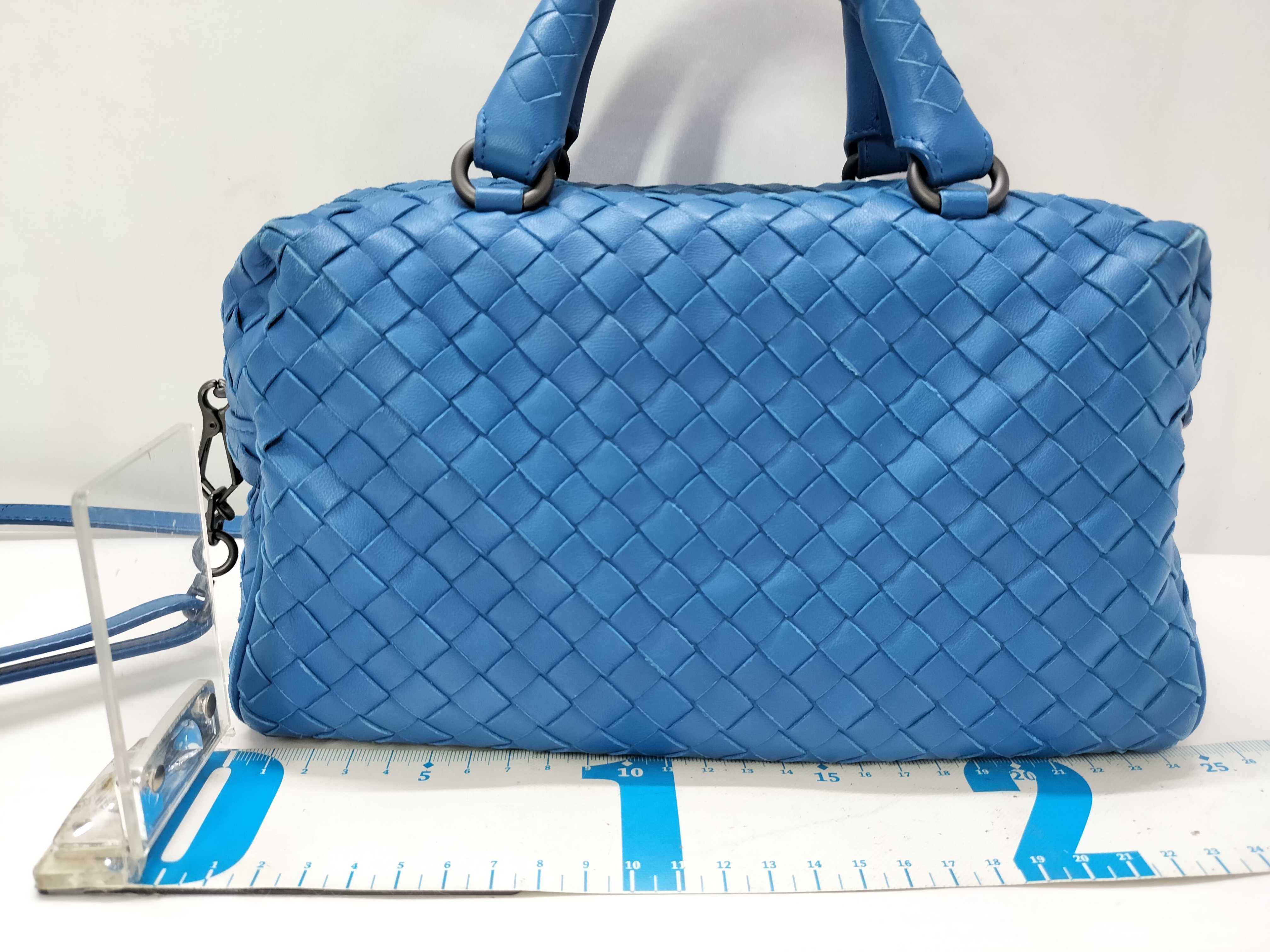 Intrecciato Leather 2-Way Shoulder Bag, Blue Handbag — view 2