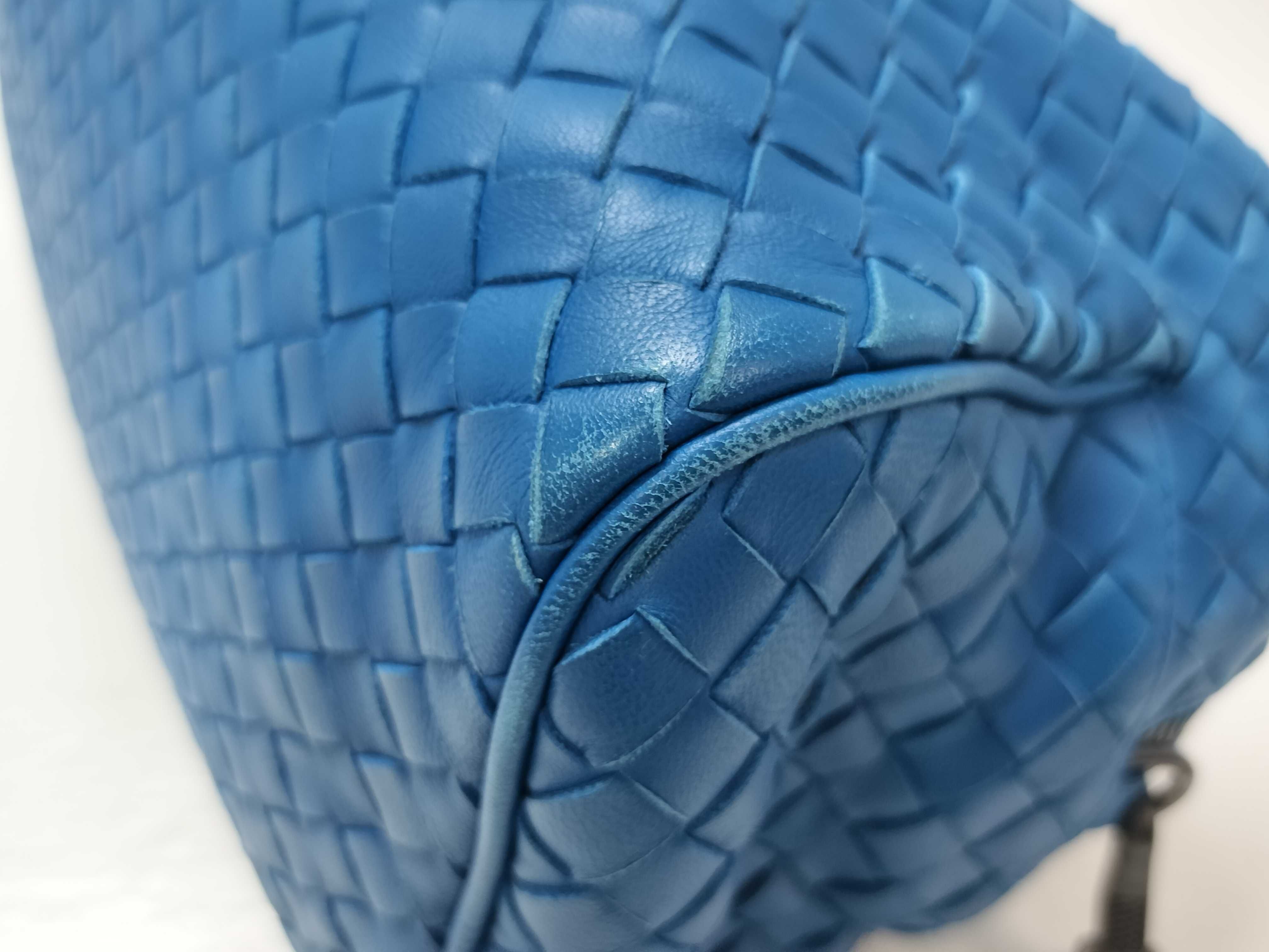 Intrecciato Leather 2-Way Shoulder Bag, Blue Handbag — view 7