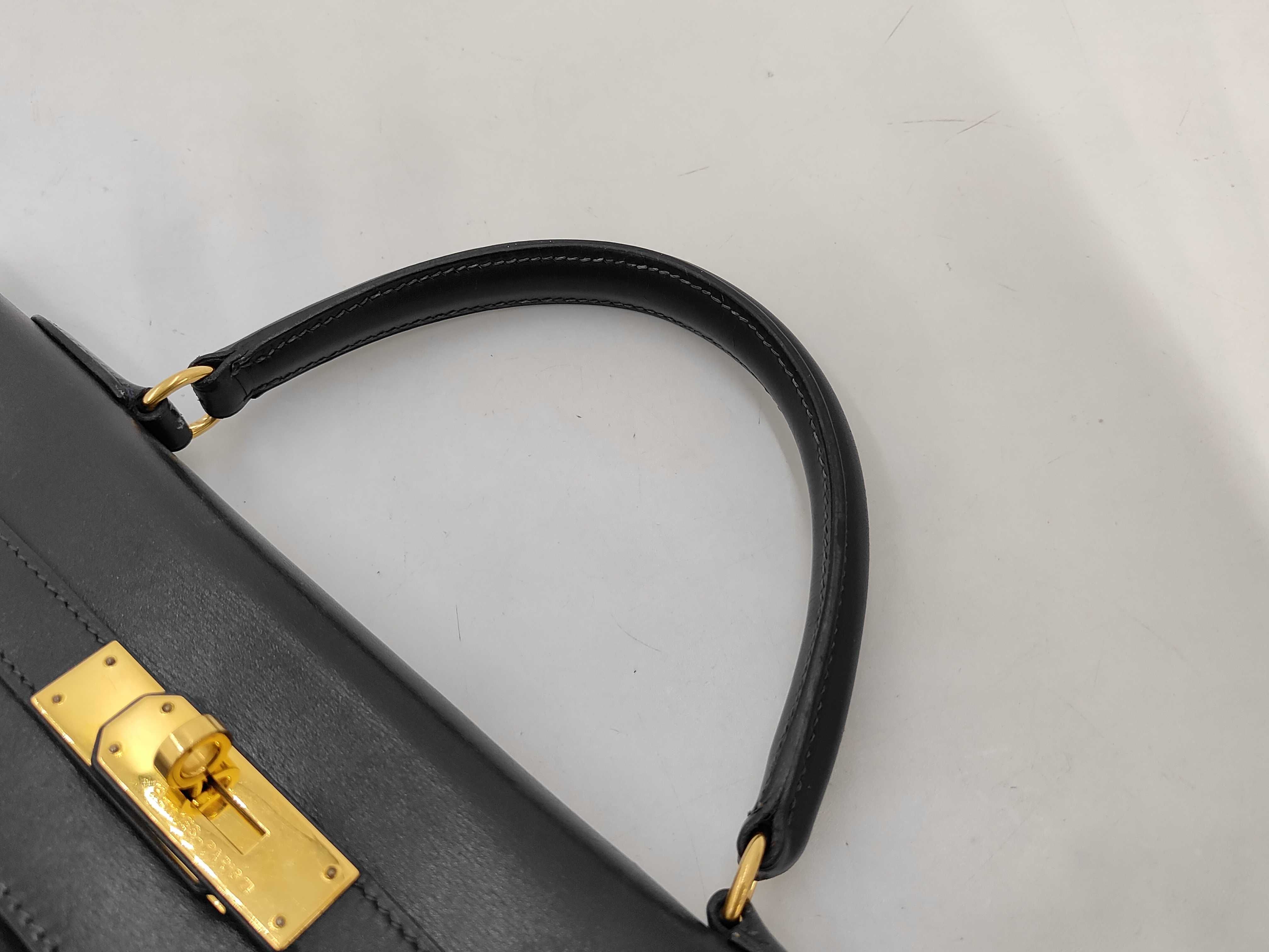 Kelly 35 Leather Navy Handbag with Strap ( X Stamp) — view 5