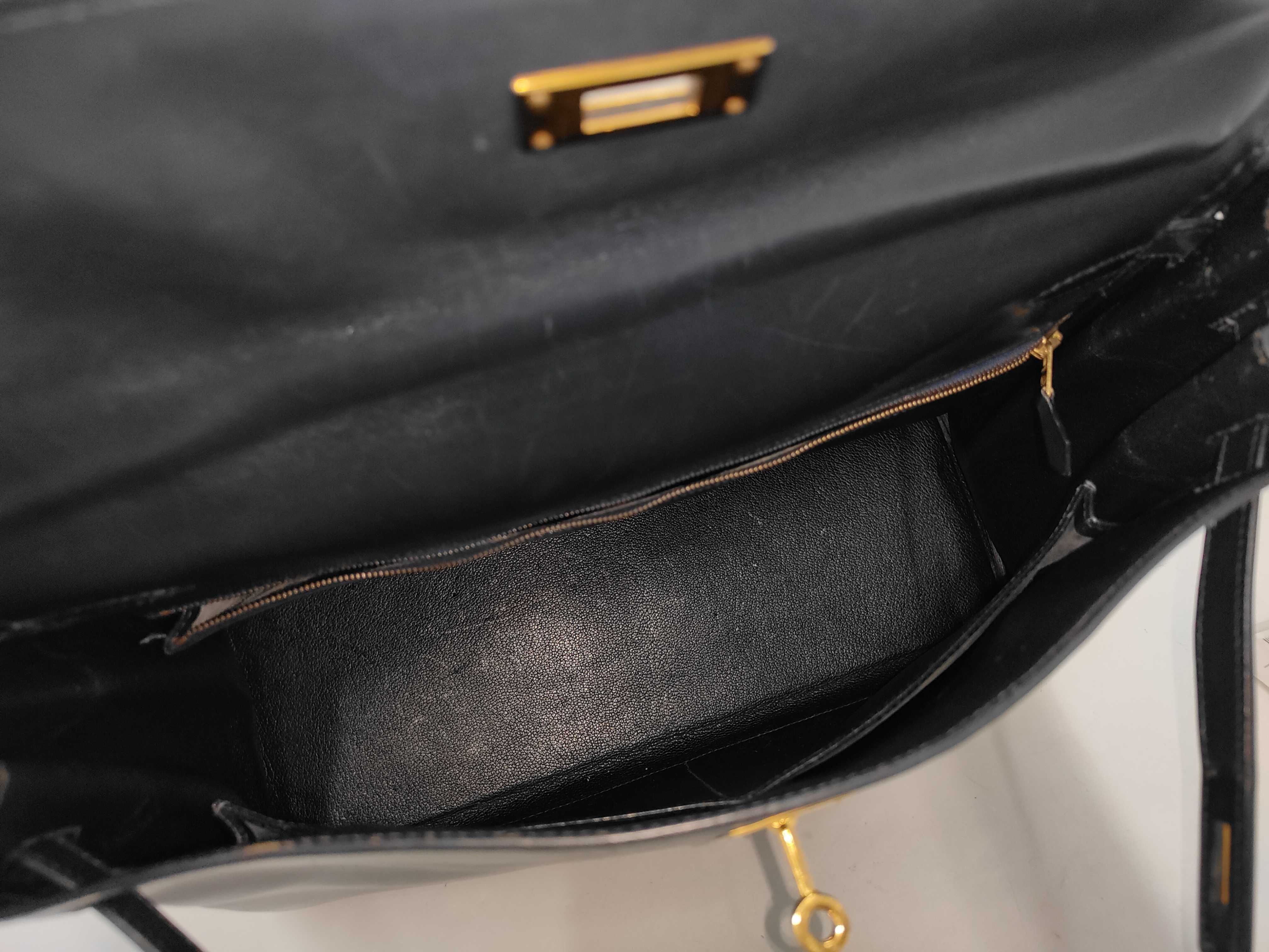 Kelly 35 Leather Navy Handbag with Strap ( X Stamp) — view 10