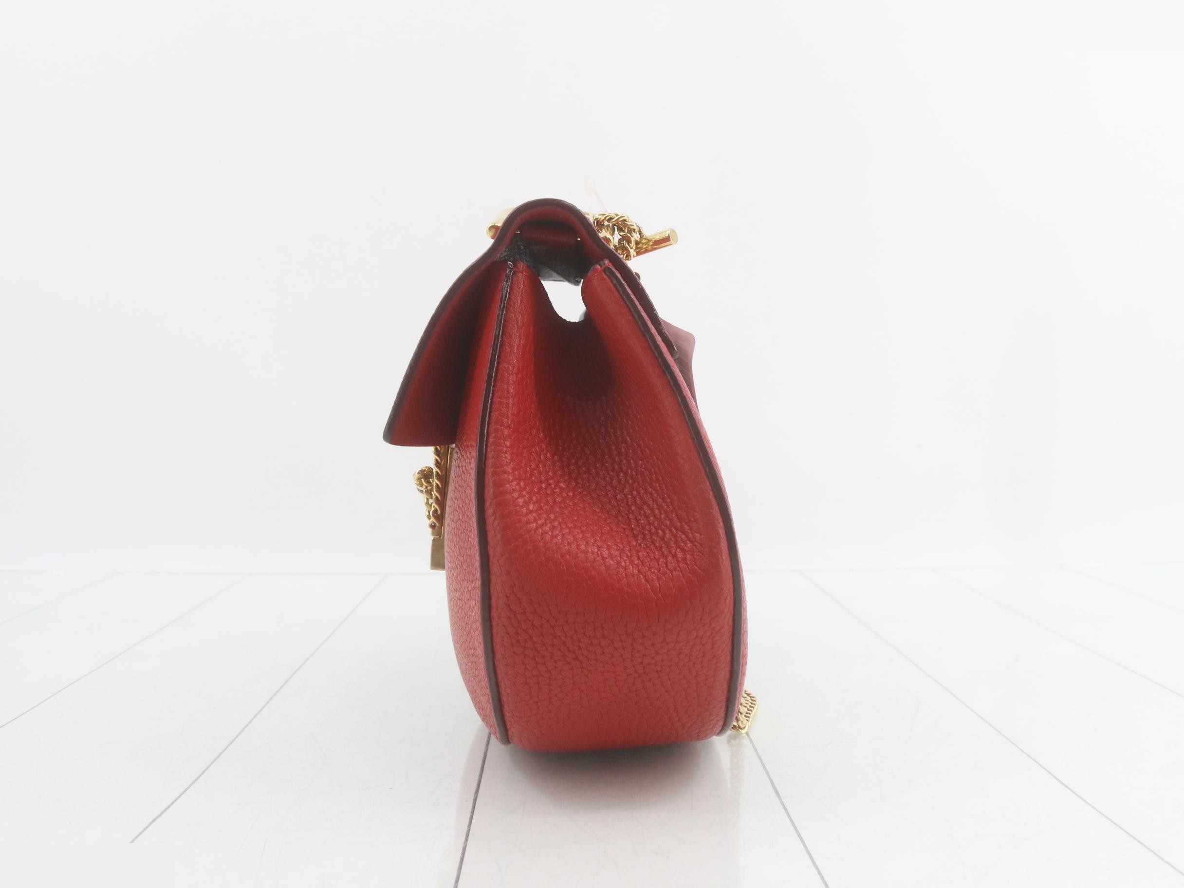 Drew Leather Chain Shoulder Bag, Red — view 3