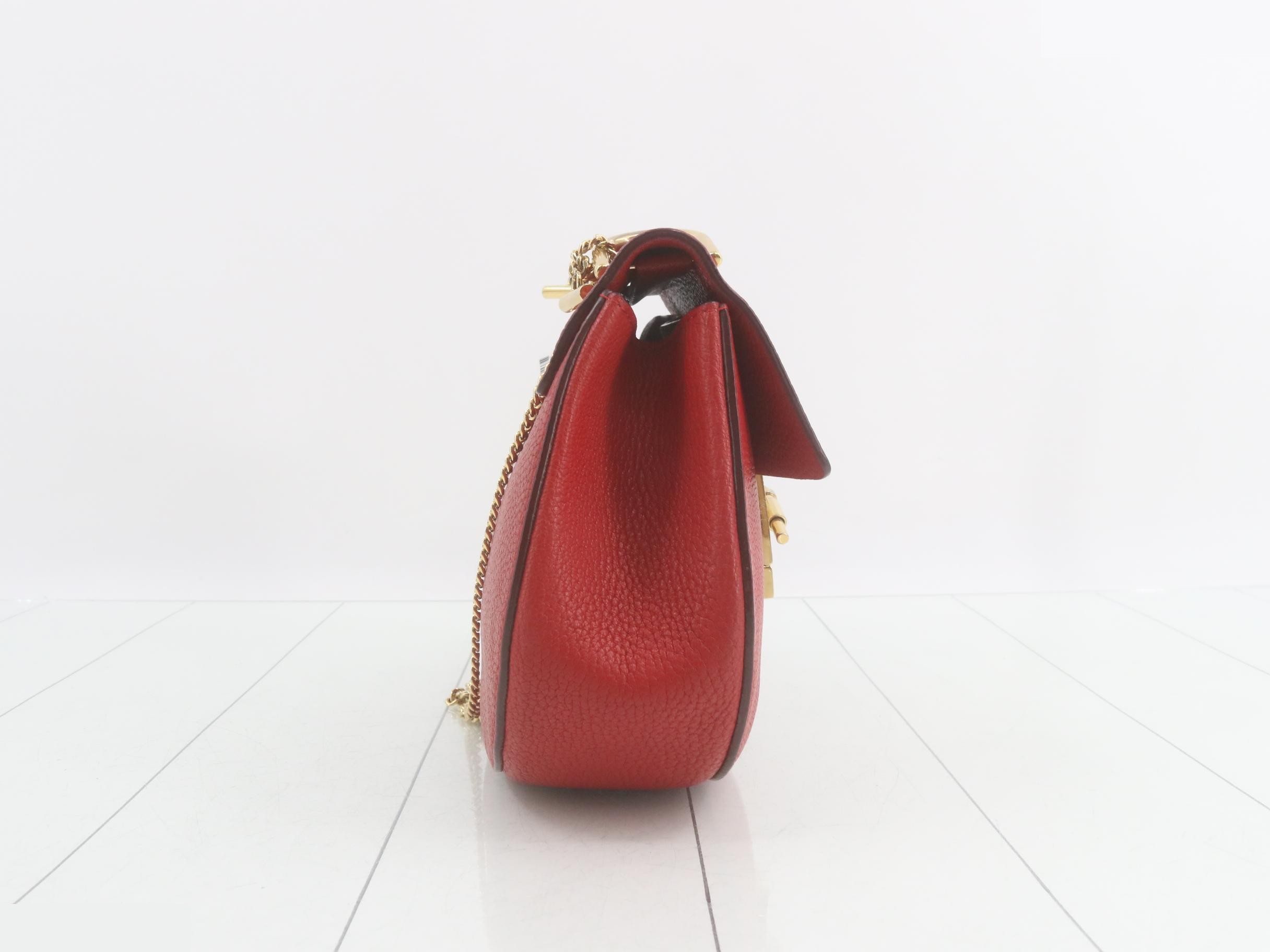 Drew Leather Chain Shoulder Bag, Red — view 4