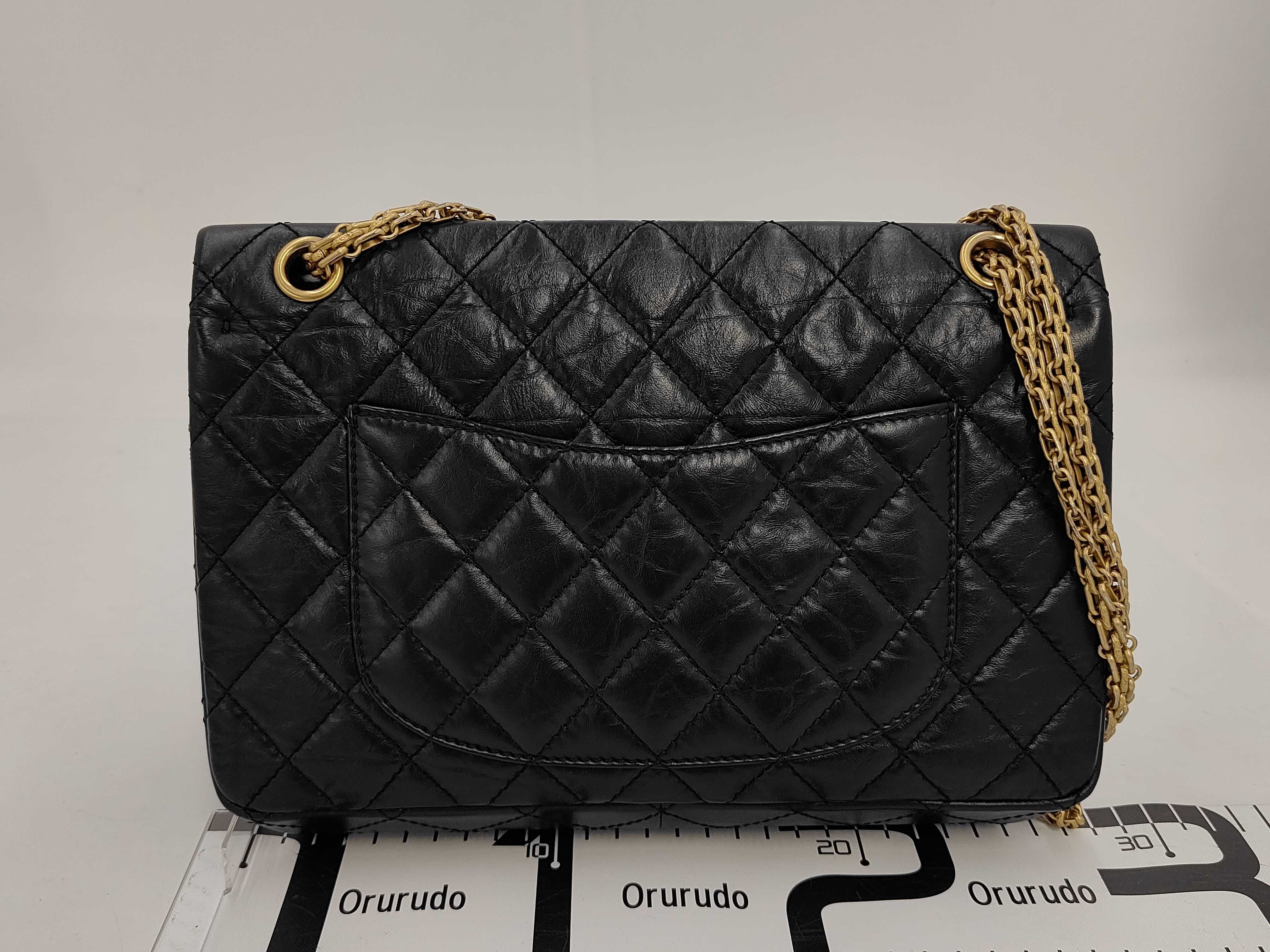2.55 Large Flap Bag, Black Aged Calfskin Matelassé Chain Shoulder Bag, Gold Hardware, A3758 Shoulder Bag — view 2