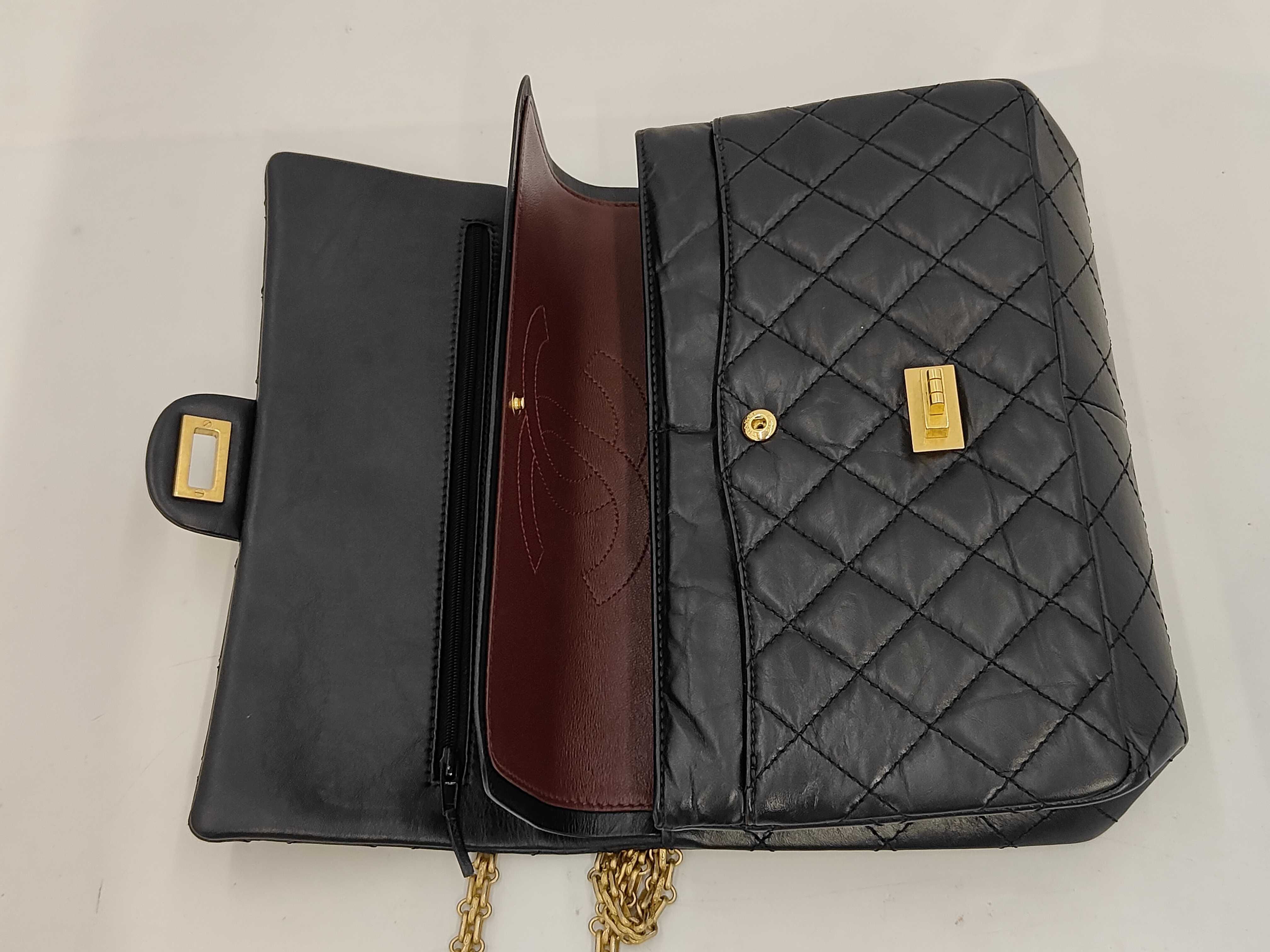 2.55 Large Flap Bag, Black Aged Calfskin Matelassé Chain Shoulder Bag, Gold Hardware, A3758 Shoulder Bag — view 11