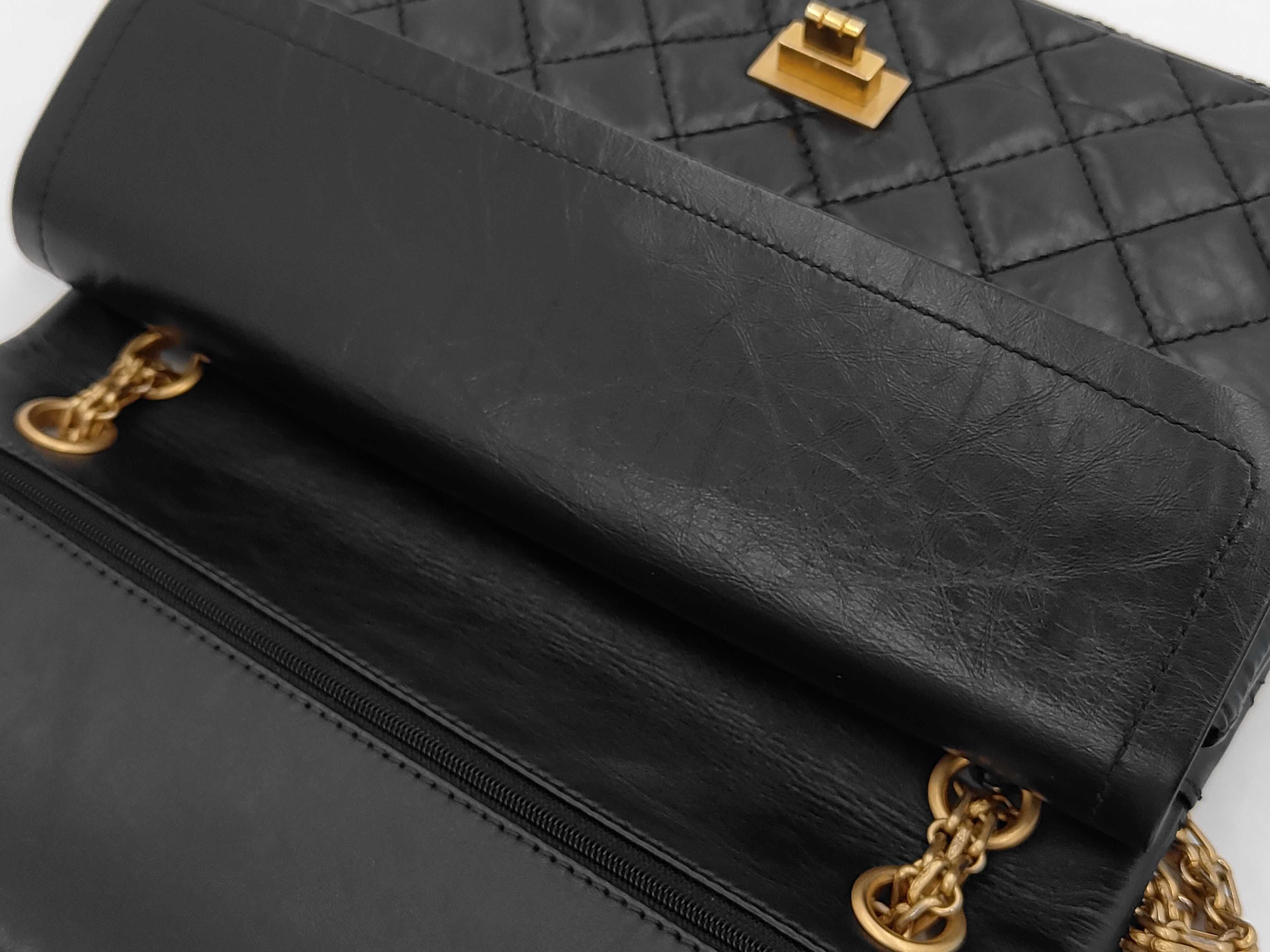 2.55 Large Flap Bag, Black Aged Calfskin Matelassé Chain Shoulder Bag, Gold Hardware, A3758 Shoulder Bag — view 12