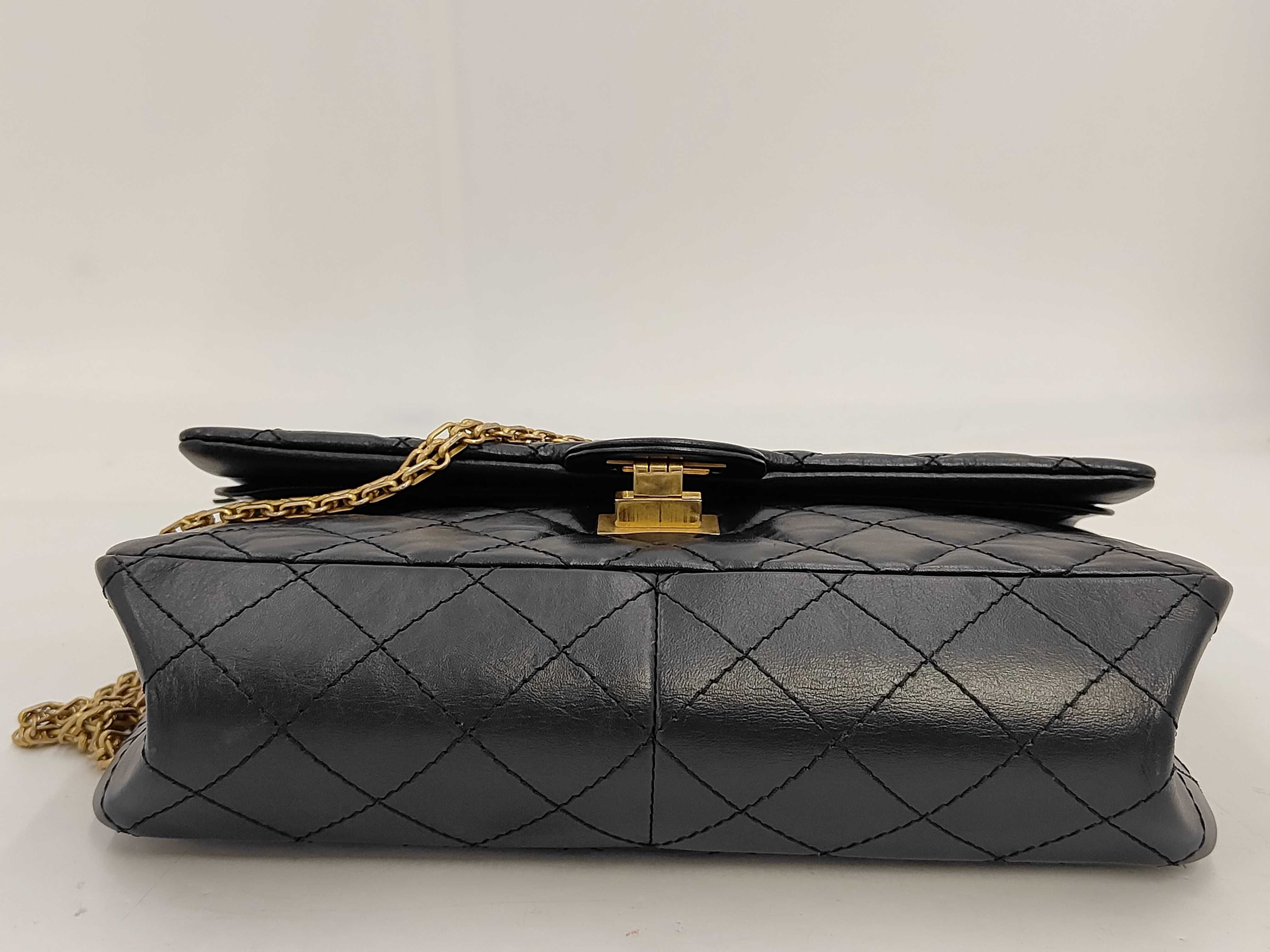 2.55 Large Flap Bag, Black Aged Calfskin Matelassé Chain Shoulder Bag, Gold Hardware, A3758 Shoulder Bag — view 4