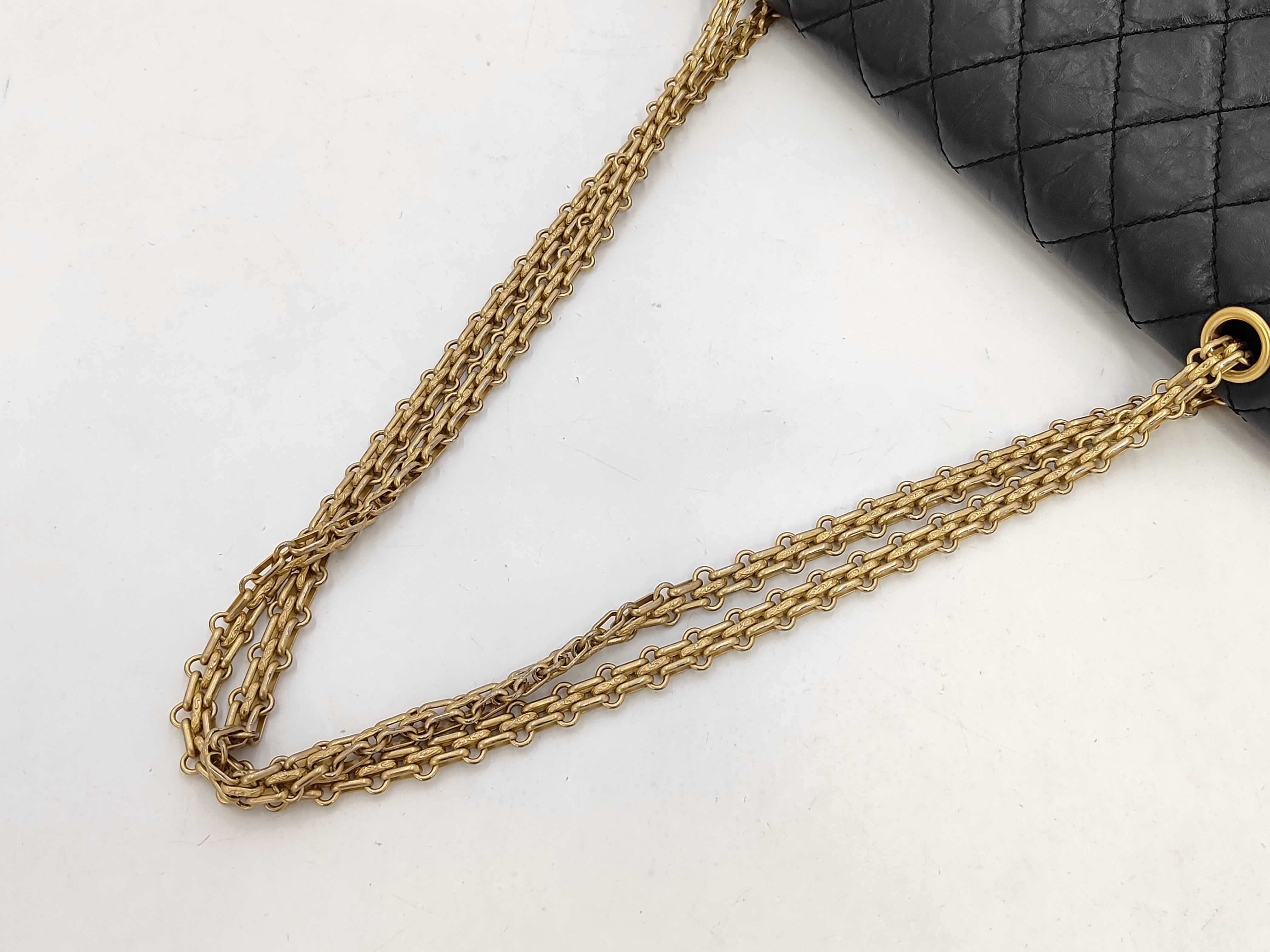 2.55 Large Flap Bag, Black Aged Calfskin Matelassé Chain Shoulder Bag, Gold Hardware, A3758 Shoulder Bag — view 5