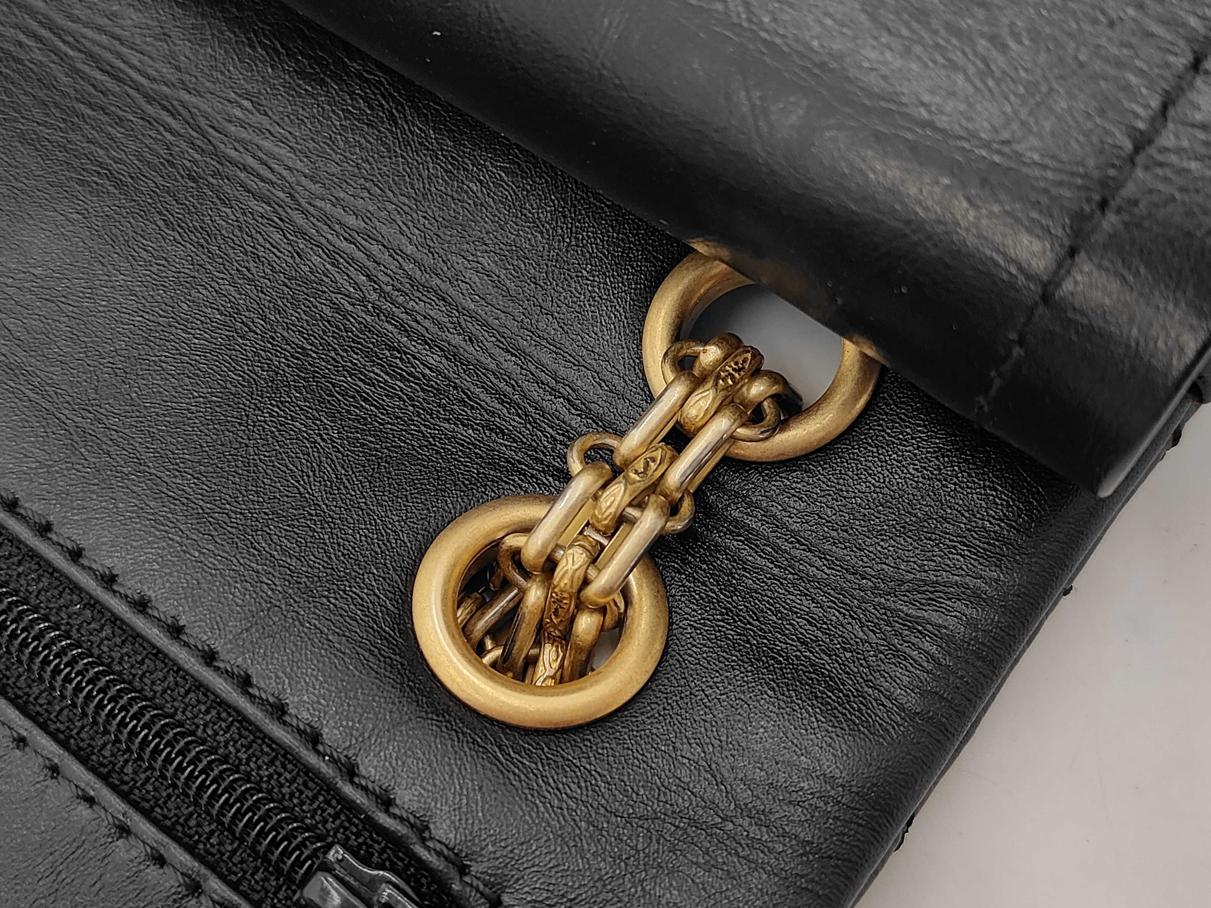 2.55 Large Flap Bag, Black Aged Calfskin Matelassé Chain Shoulder Bag, Gold Hardware, A3758 Shoulder Bag — view 7