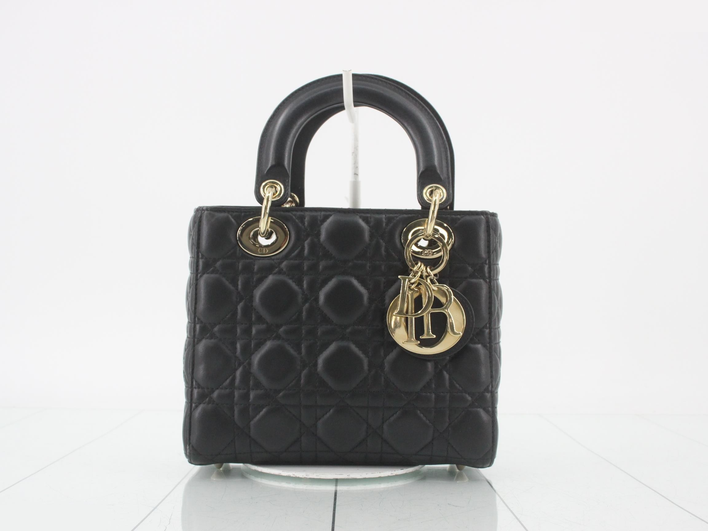 Lady Dior Small 2-Way Lambskin Bag, Black, with Strap, W20cm
