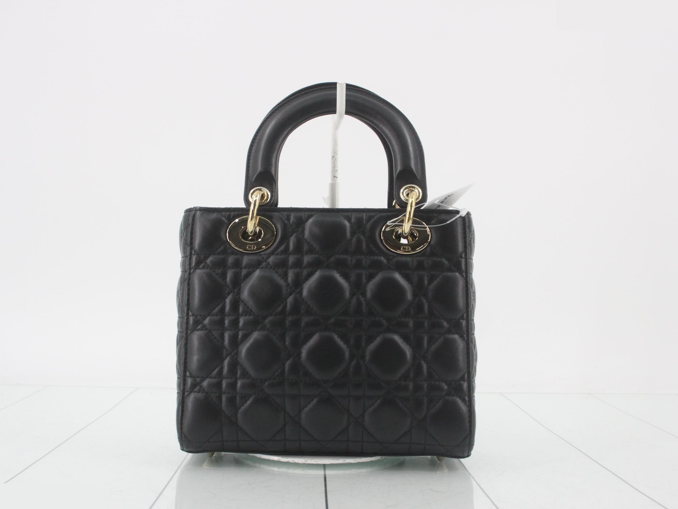 Lady Dior Small 2-Way Lambskin Bag, Black, with Strap, W20cm — view 2
