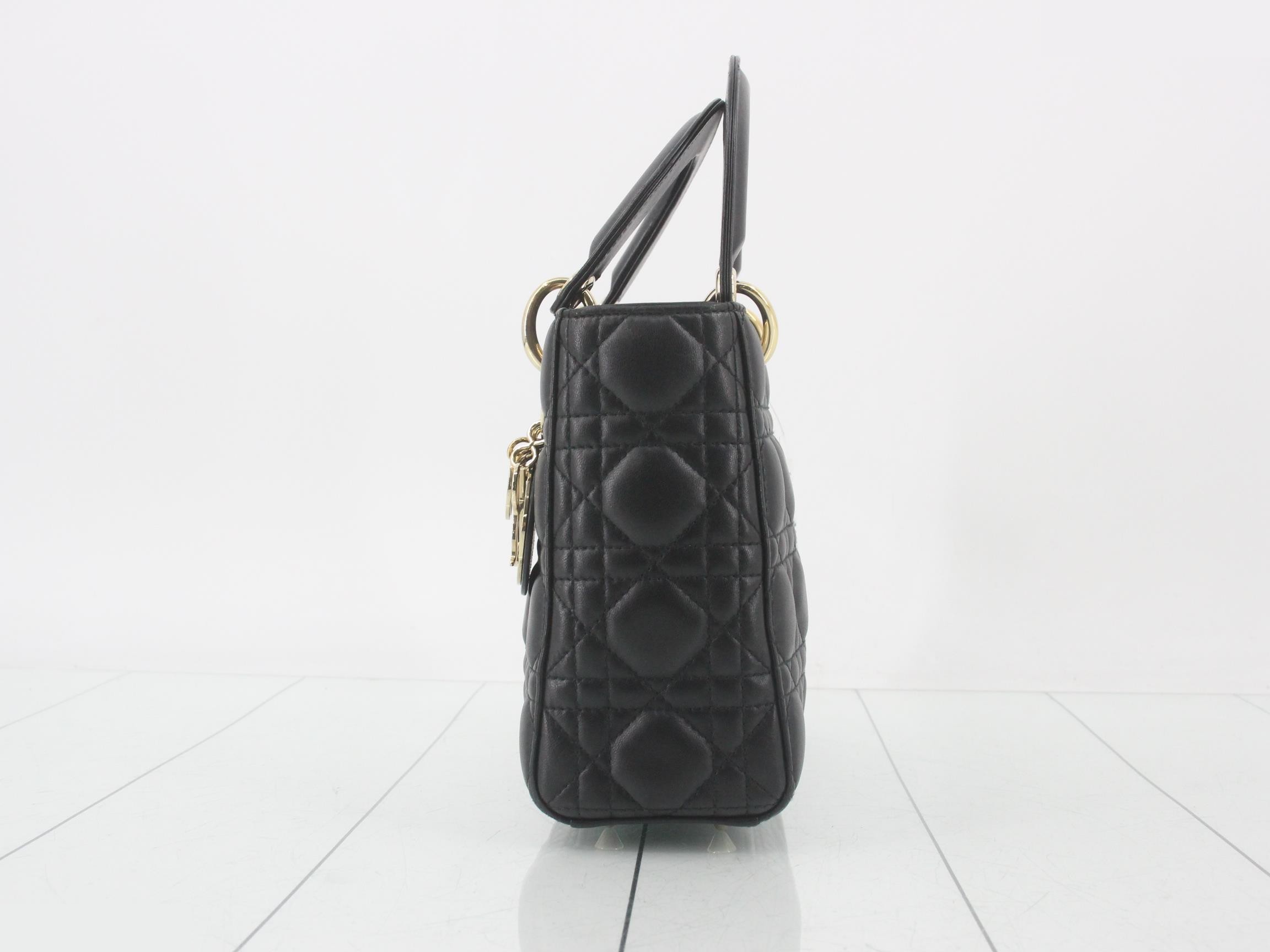 Lady Dior Small 2-Way Lambskin Bag, Black, with Strap, W20cm — view 3