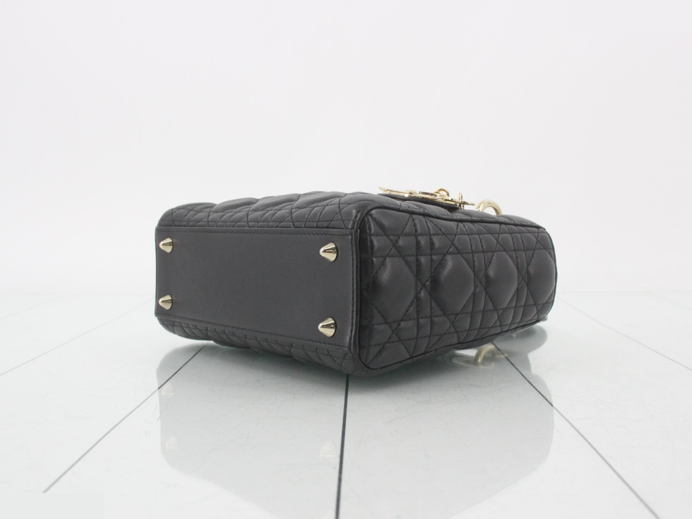 Lady Dior Small 2-Way Lambskin Bag, Black, with Strap, W20cm — view 6