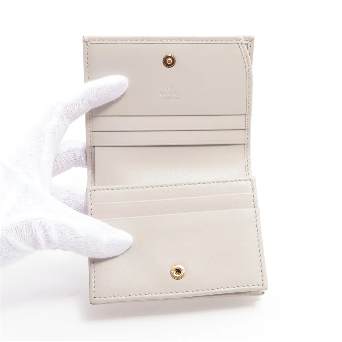 Double G Small Wallet 466492 Leather Compact Wallet Gray — view 3