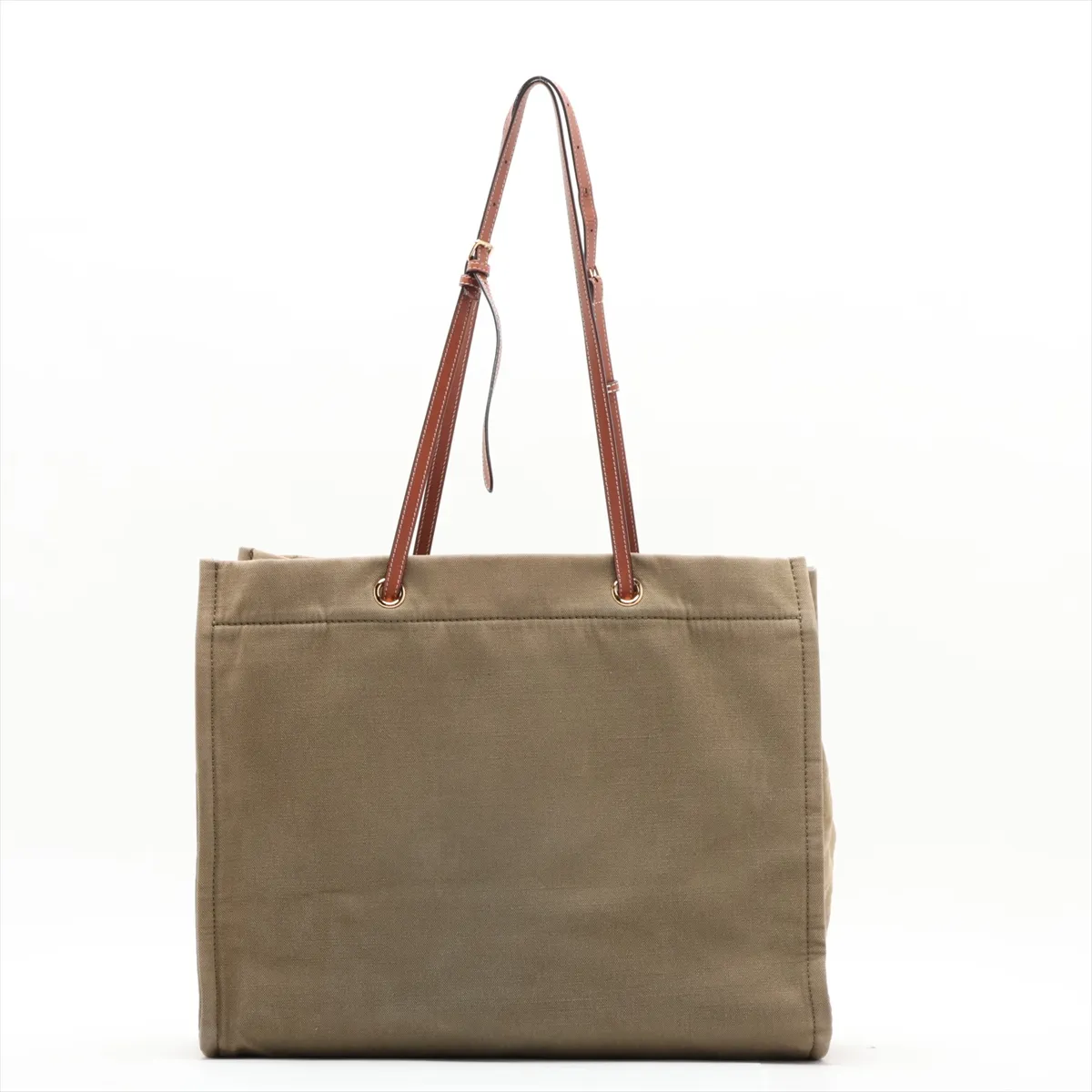 Square Cabas Canvas x Leather Tote Bag, Khaki x Brown — view 2