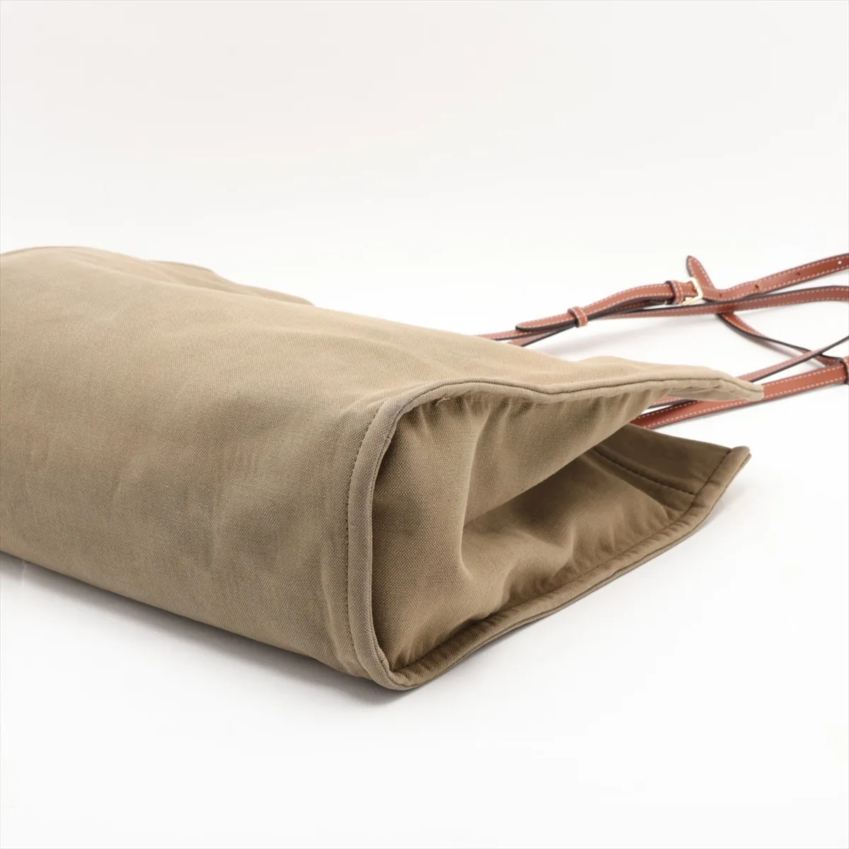 Square Cabas Canvas x Leather Tote Bag, Khaki x Brown — view 3