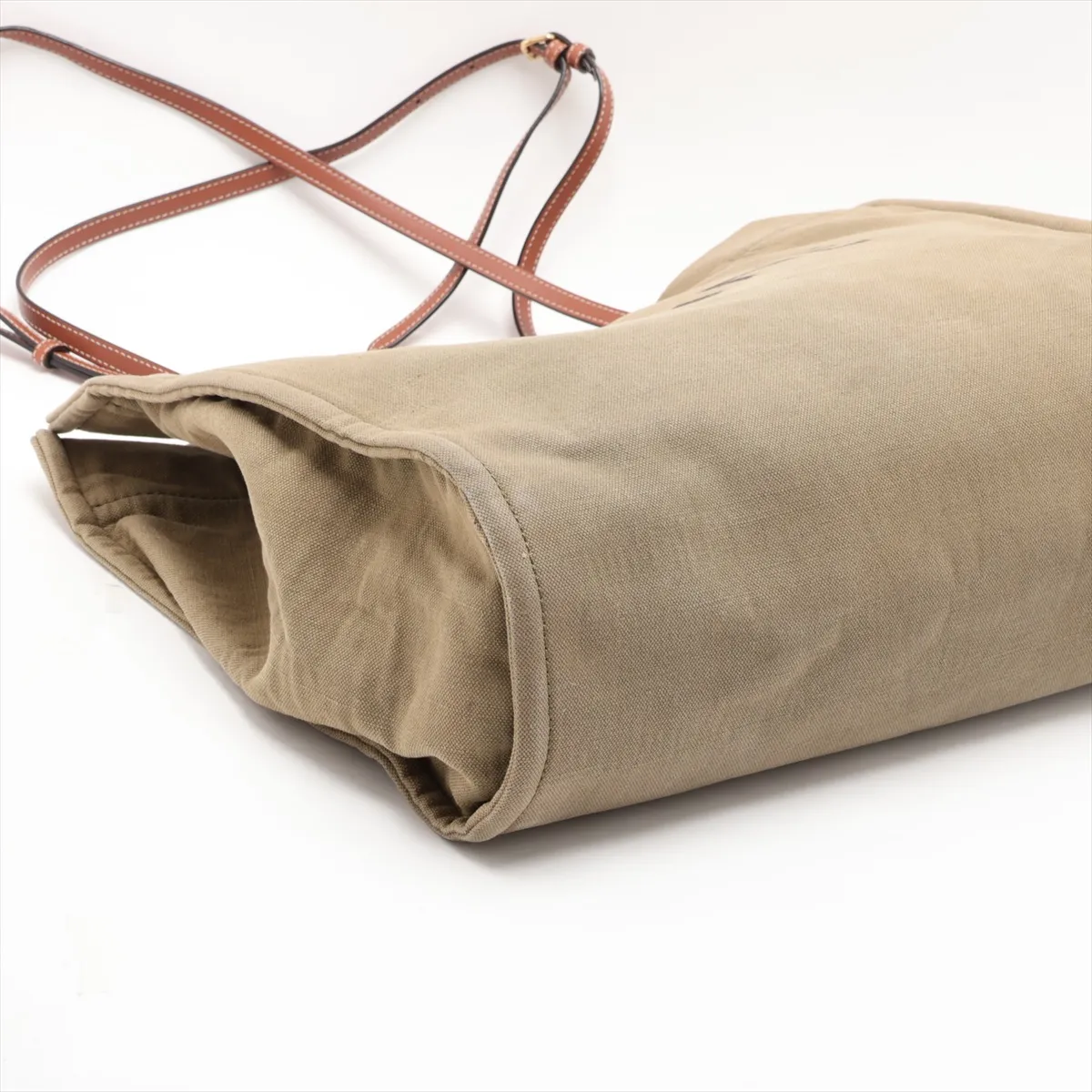 Square Cabas Canvas x Leather Tote Bag, Khaki x Brown — view 4