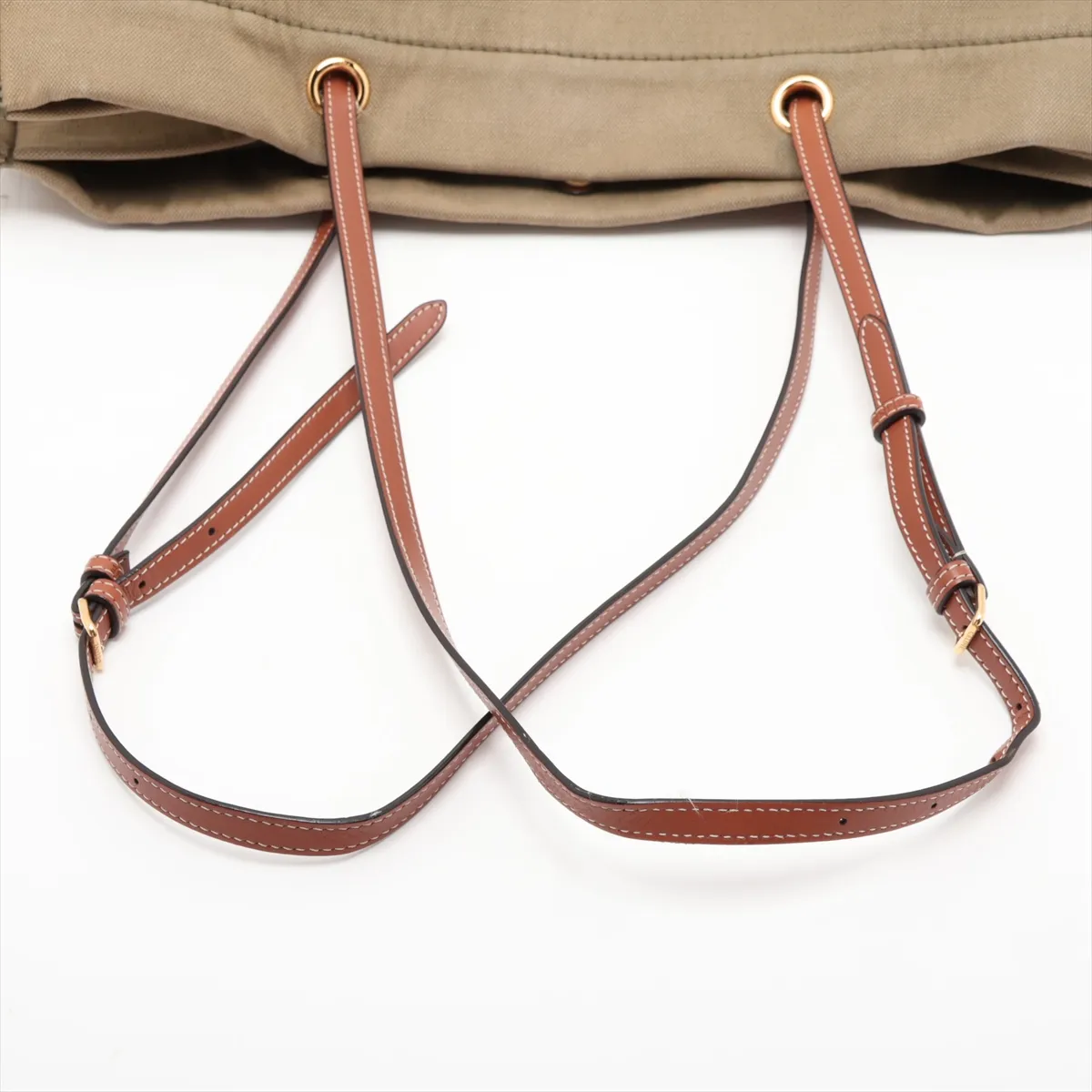 Square Cabas Canvas x Leather Tote Bag, Khaki x Brown — view 5