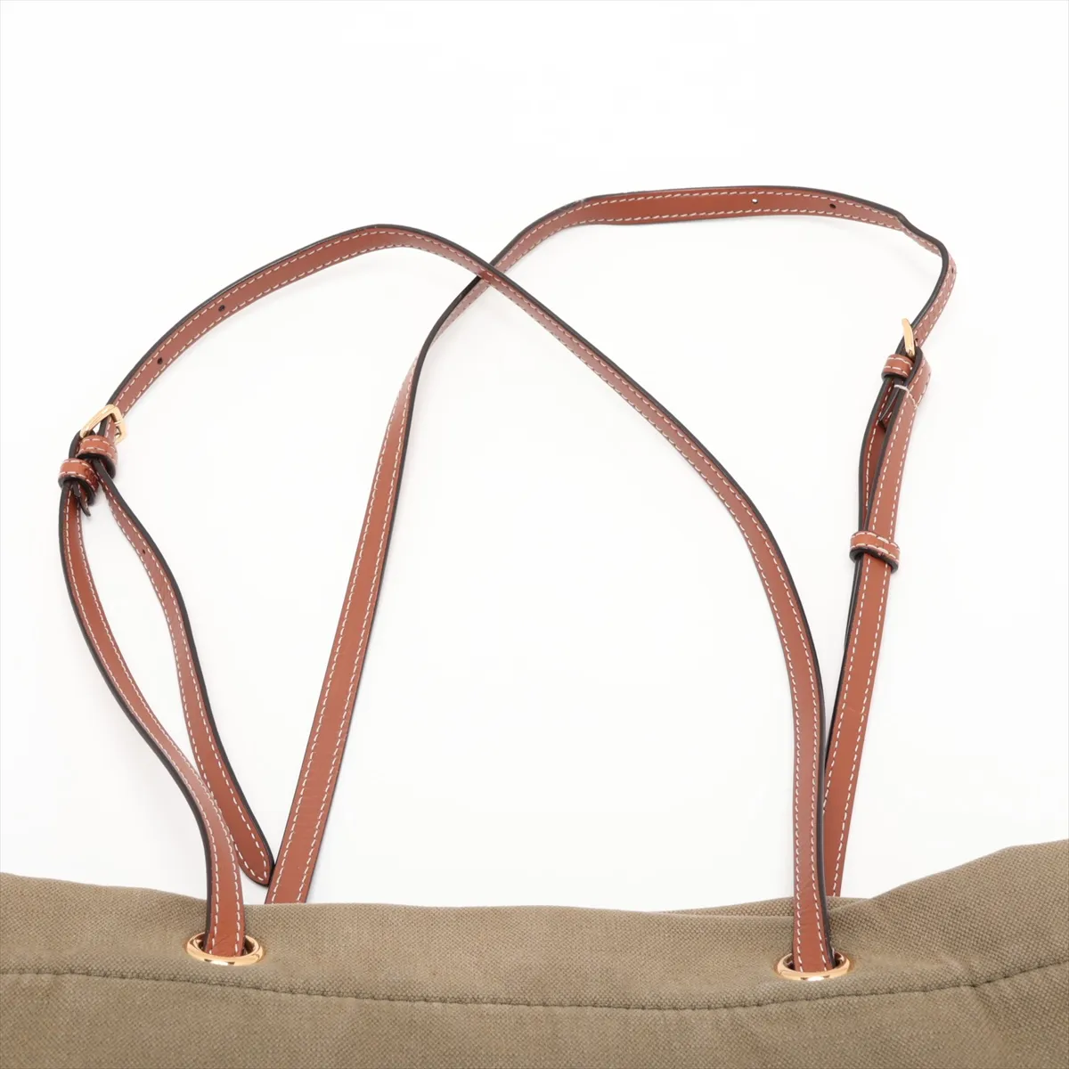 Square Cabas Canvas x Leather Tote Bag, Khaki x Brown — view 6