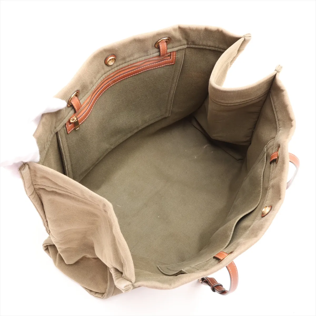 Square Cabas Canvas x Leather Tote Bag, Khaki x Brown — view 7