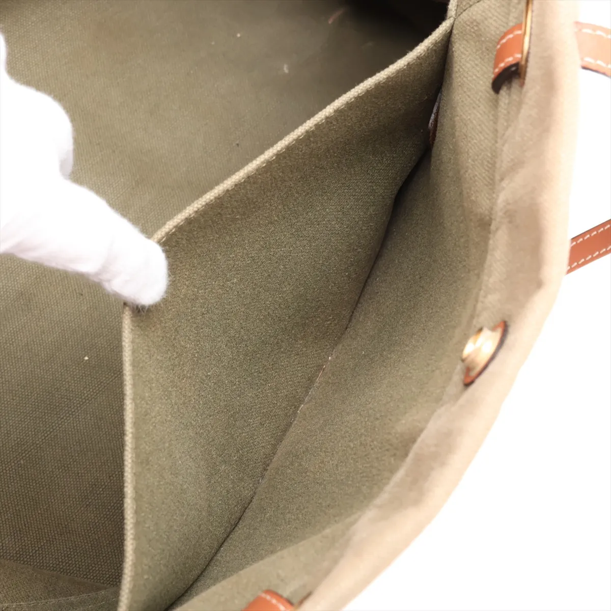 Square Cabas Canvas x Leather Tote Bag, Khaki x Brown — view 9
