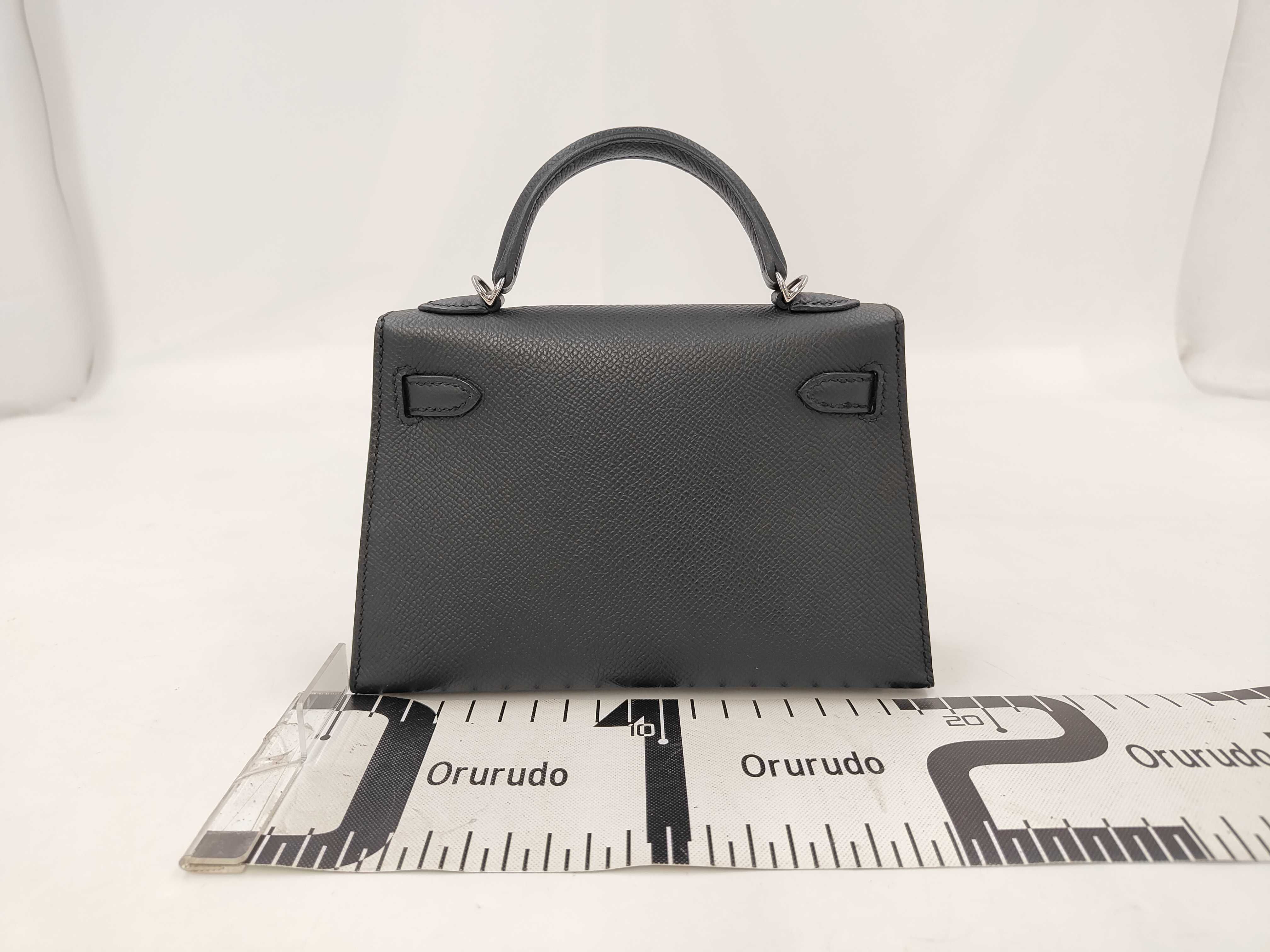 Mini Kelly Epsom Leather Bag, Black, Silver Hardware, W Stamp — view 2