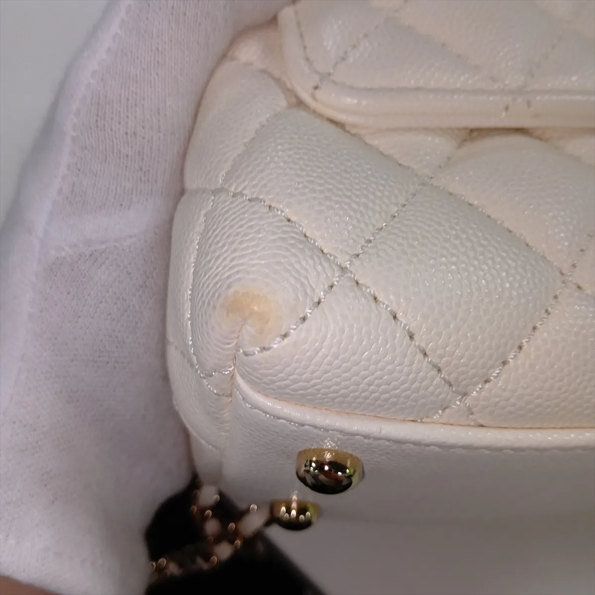 Coco Handle 24 XS Caviar Skin 2-Way Handbag, White with Gold Hardware, H2XLU24K, Random Plate, A92990 — view 15