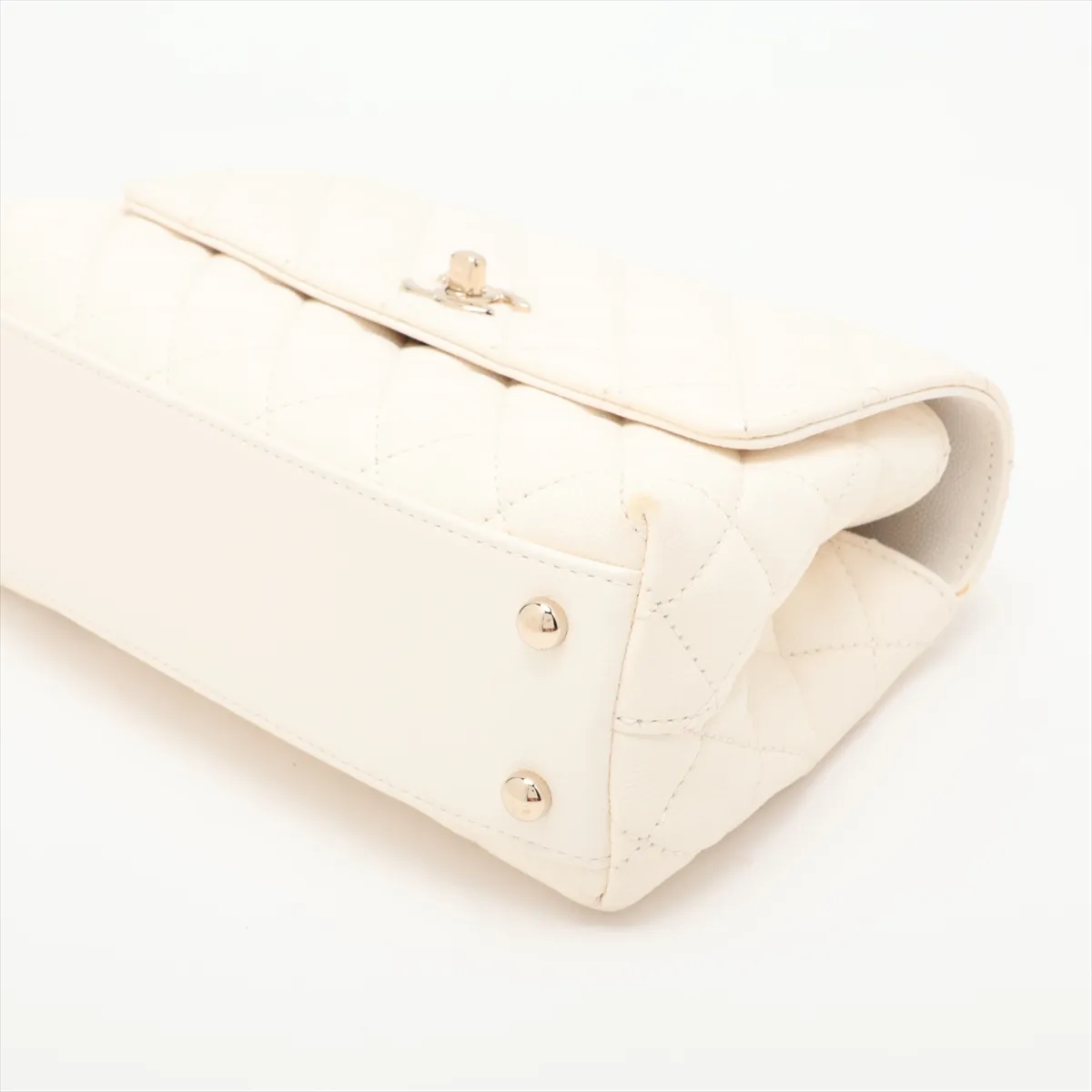 Coco Handle 24 XS Caviar Skin 2-Way Handbag, White with Gold Hardware, H2XLU24K, Random Plate, A92990 — view 3