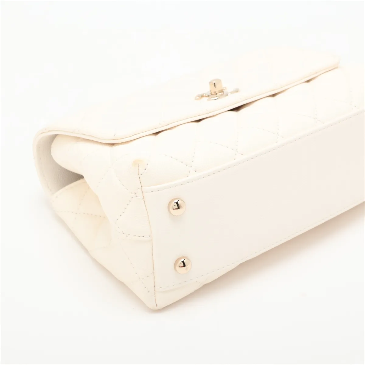 Coco Handle 24 XS Caviar Skin 2-Way Handbag, White with Gold Hardware, H2XLU24K, Random Plate, A92990 — view 4