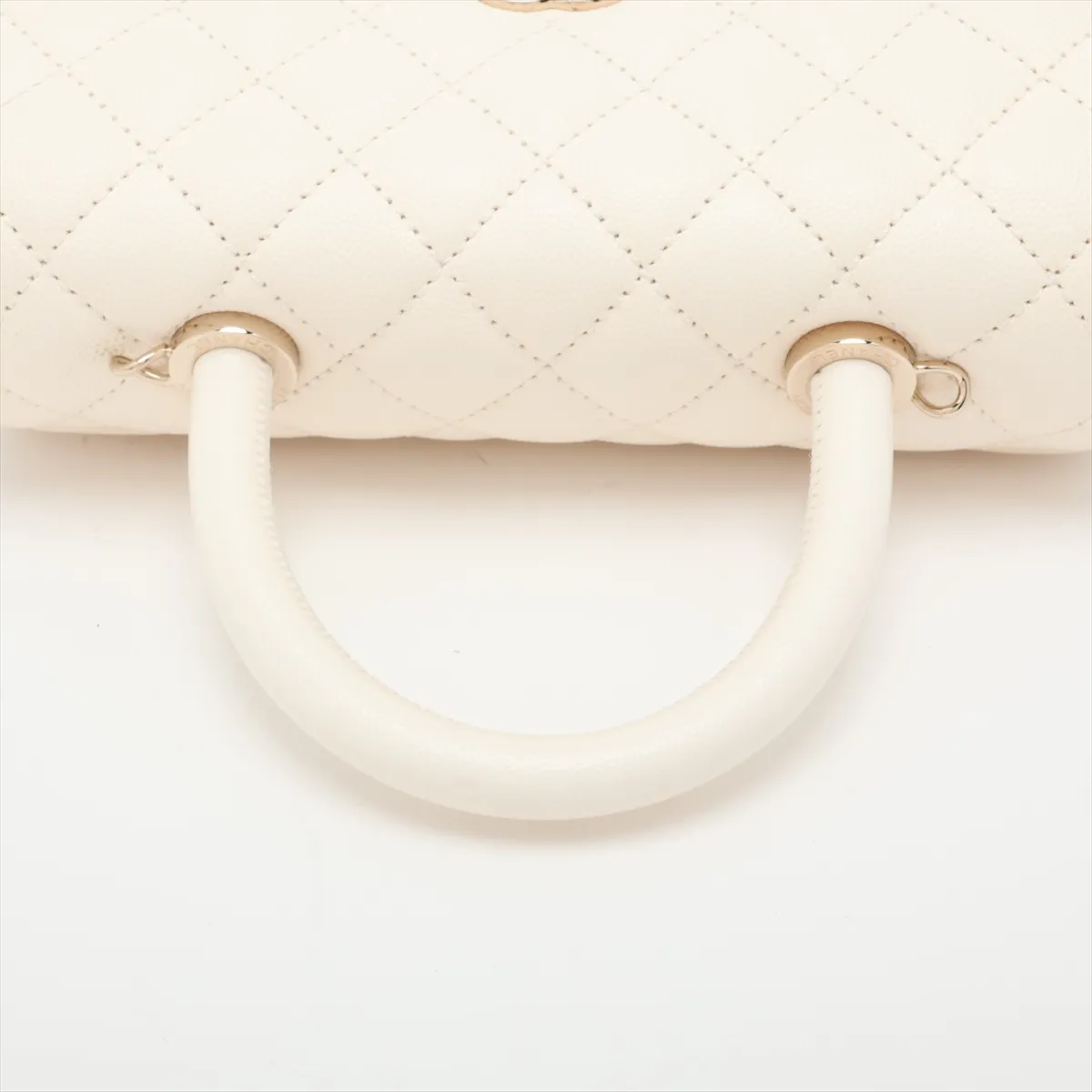 Coco Handle 24 XS Caviar Skin 2-Way Handbag, White with Gold Hardware, H2XLU24K, Random Plate, A92990 — view 5