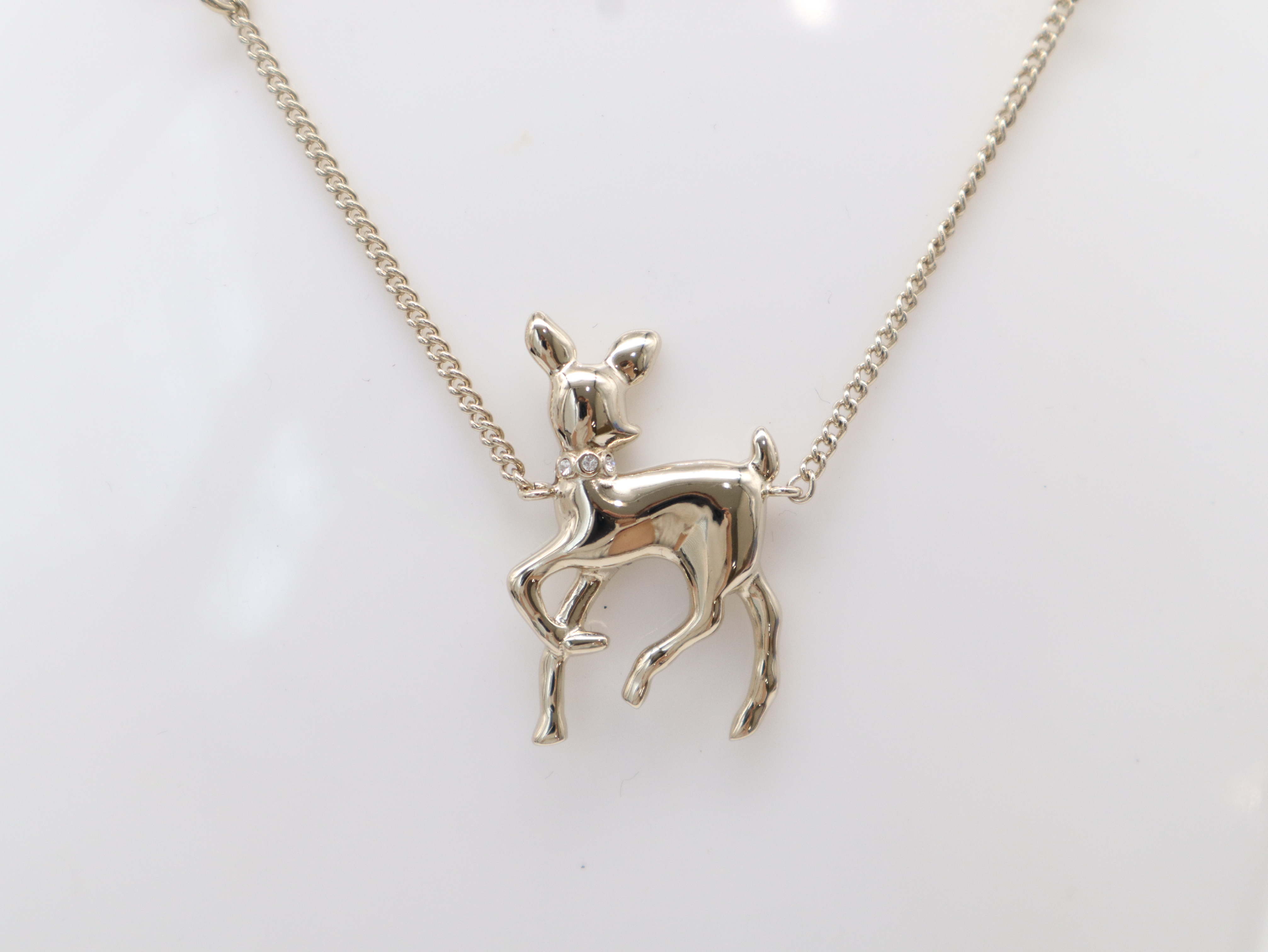 G26C Bambi Coco Mark Rhinestone GP Faux Pearl Necklace