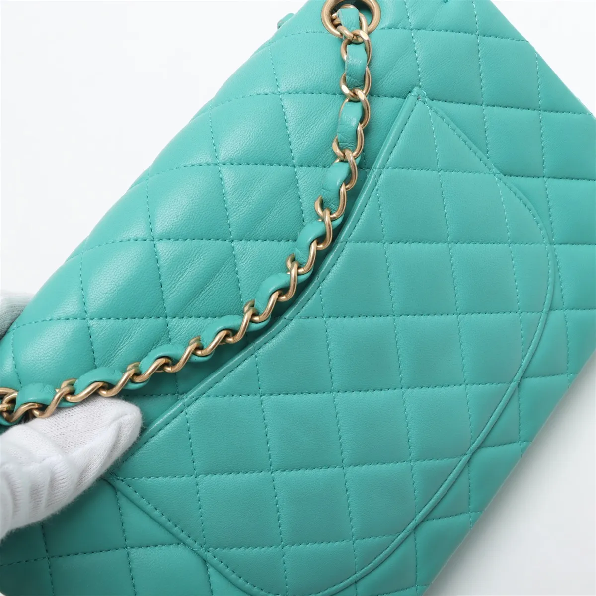 [Individually wrapped] Chanel Matelasse 25 Lambskin Double Flap Double Chain Bag Blue Gold Hardware 27912792 27th Series A01112 — view 12
