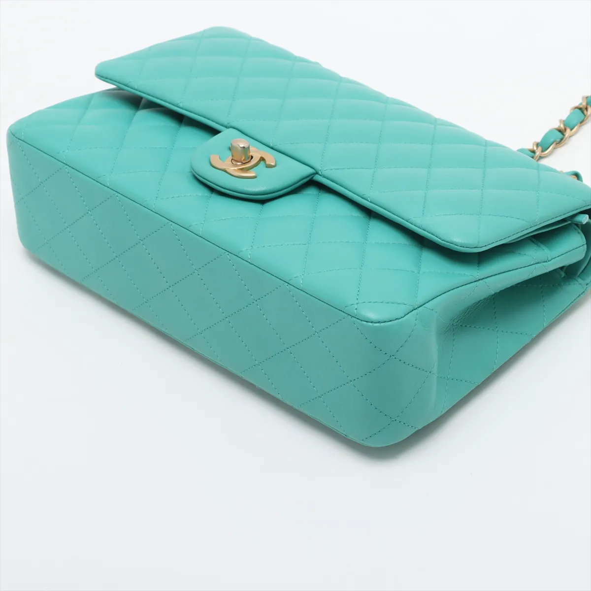 [Individually wrapped] Chanel Matelasse 25 Lambskin Double Flap Double Chain Bag Blue Gold Hardware 27912792 27th Series A01112 — view 3