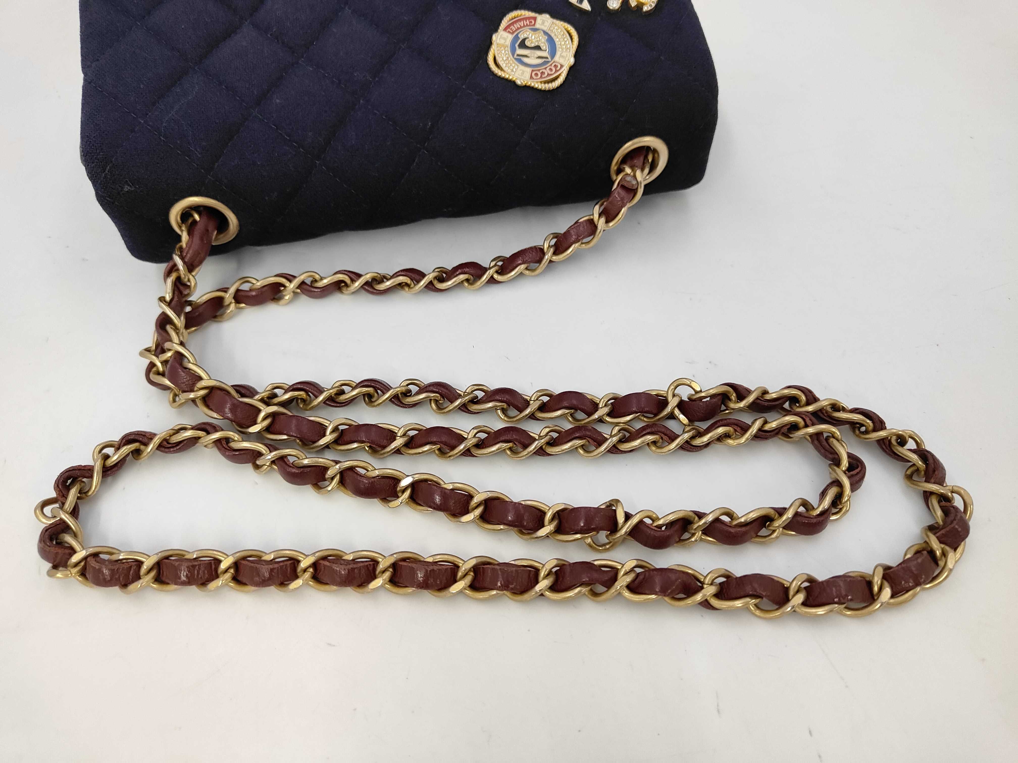 Matelassé Cotton Chain Shoulder Bag, Navy, Marine Charm — view 5