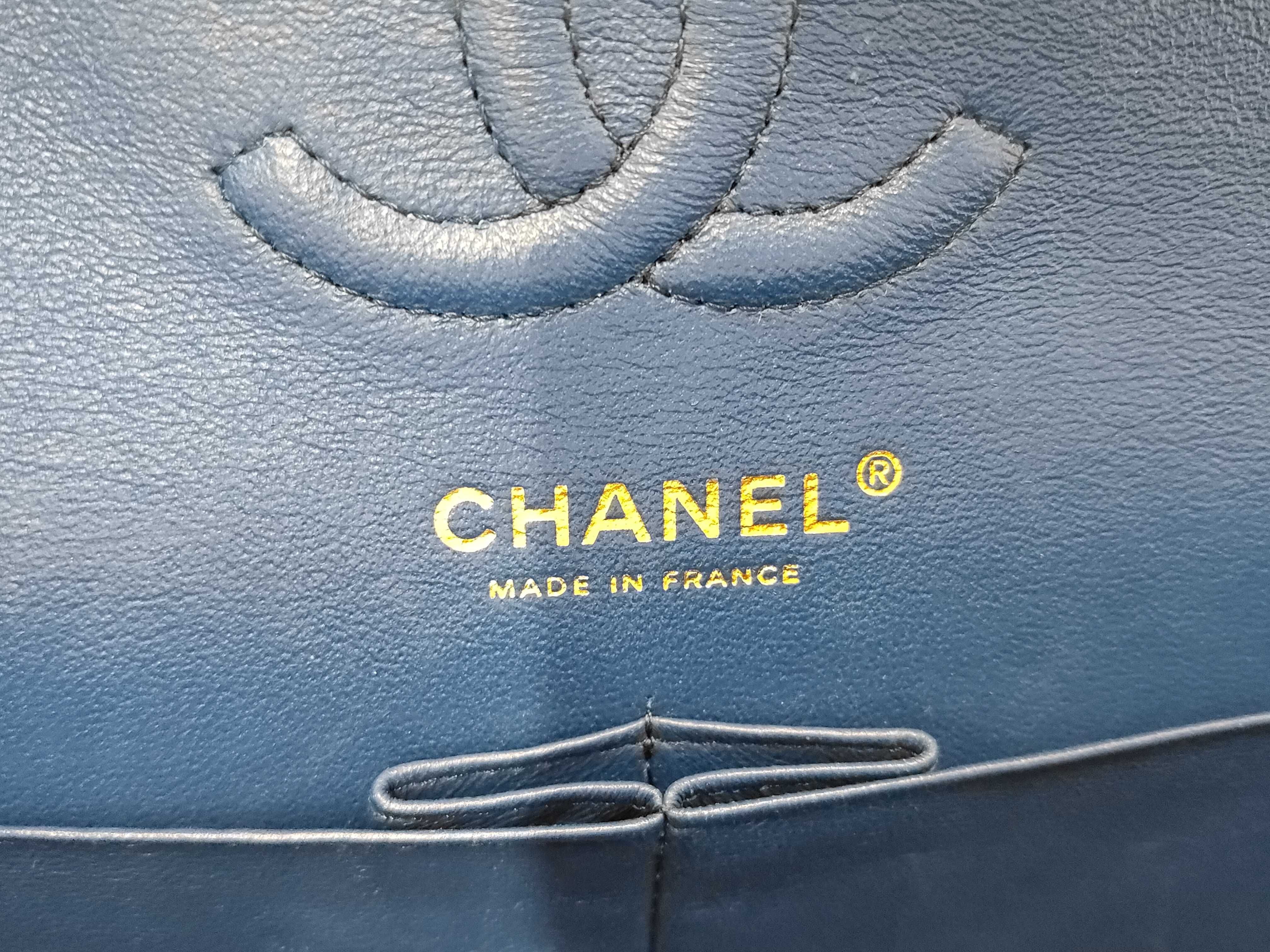 Matelassé 23 Lambskin Gold Hardware Double Flap Double Chain Shoulder Bag, Serial Number , A01113, Blue Shoulder Bag — view 11