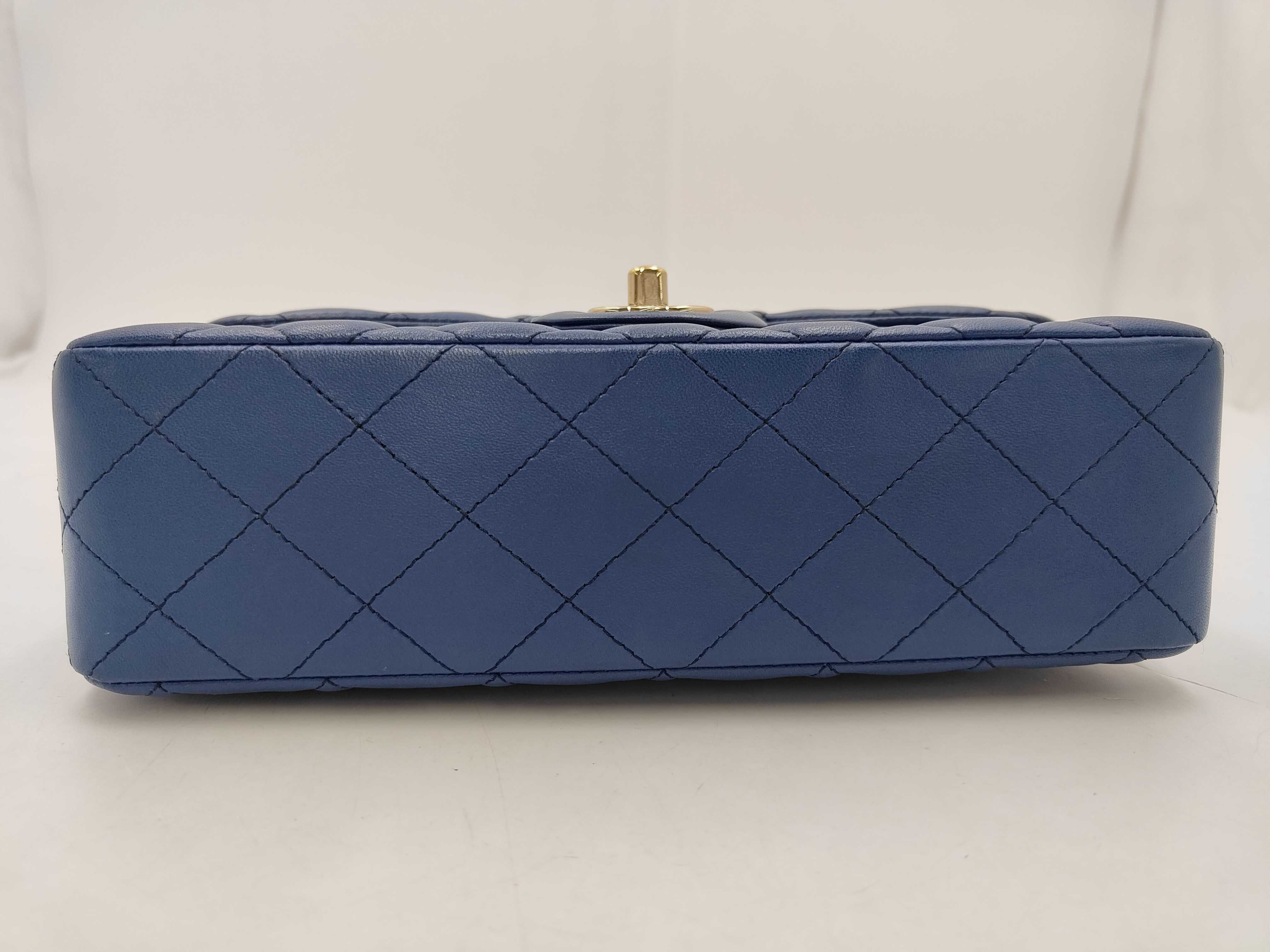 Matelassé 23 Lambskin Gold Hardware Double Flap Double Chain Shoulder Bag, Serial Number , A01113, Blue Shoulder Bag — view 3