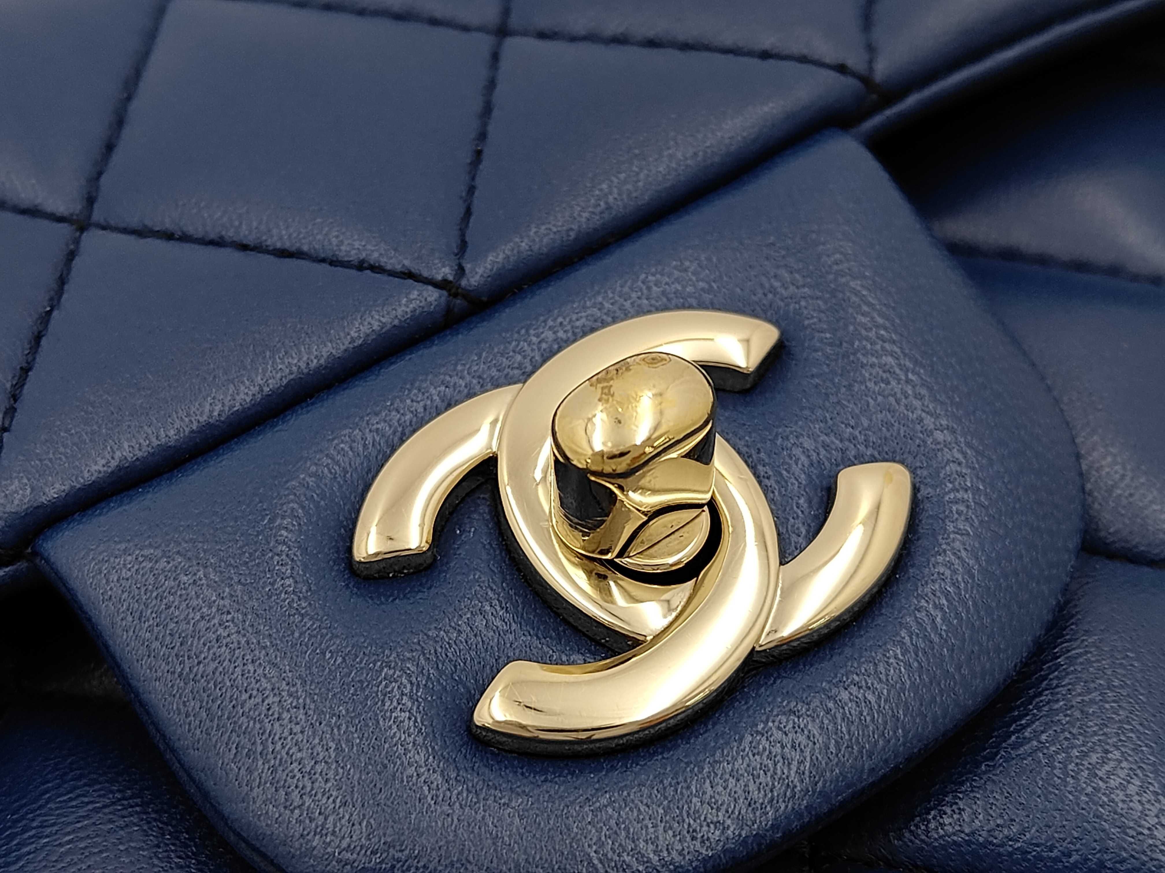 Matelassé 23 Lambskin Gold Hardware Double Flap Double Chain Shoulder Bag, Serial Number , A01113, Blue Shoulder Bag — view 5