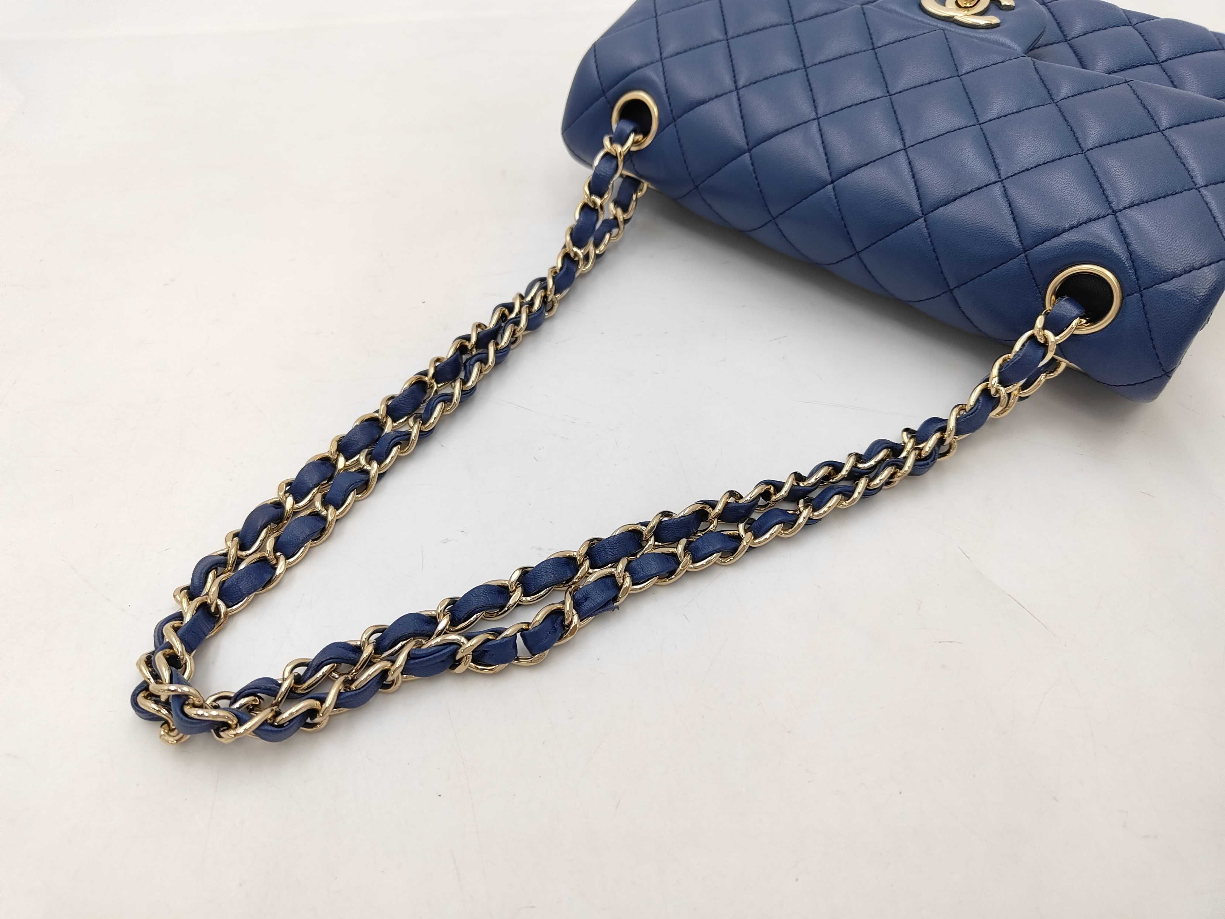 Matelassé 23 Lambskin Gold Hardware Double Flap Double Chain Shoulder Bag, Serial Number , A01113, Blue Shoulder Bag — view 7