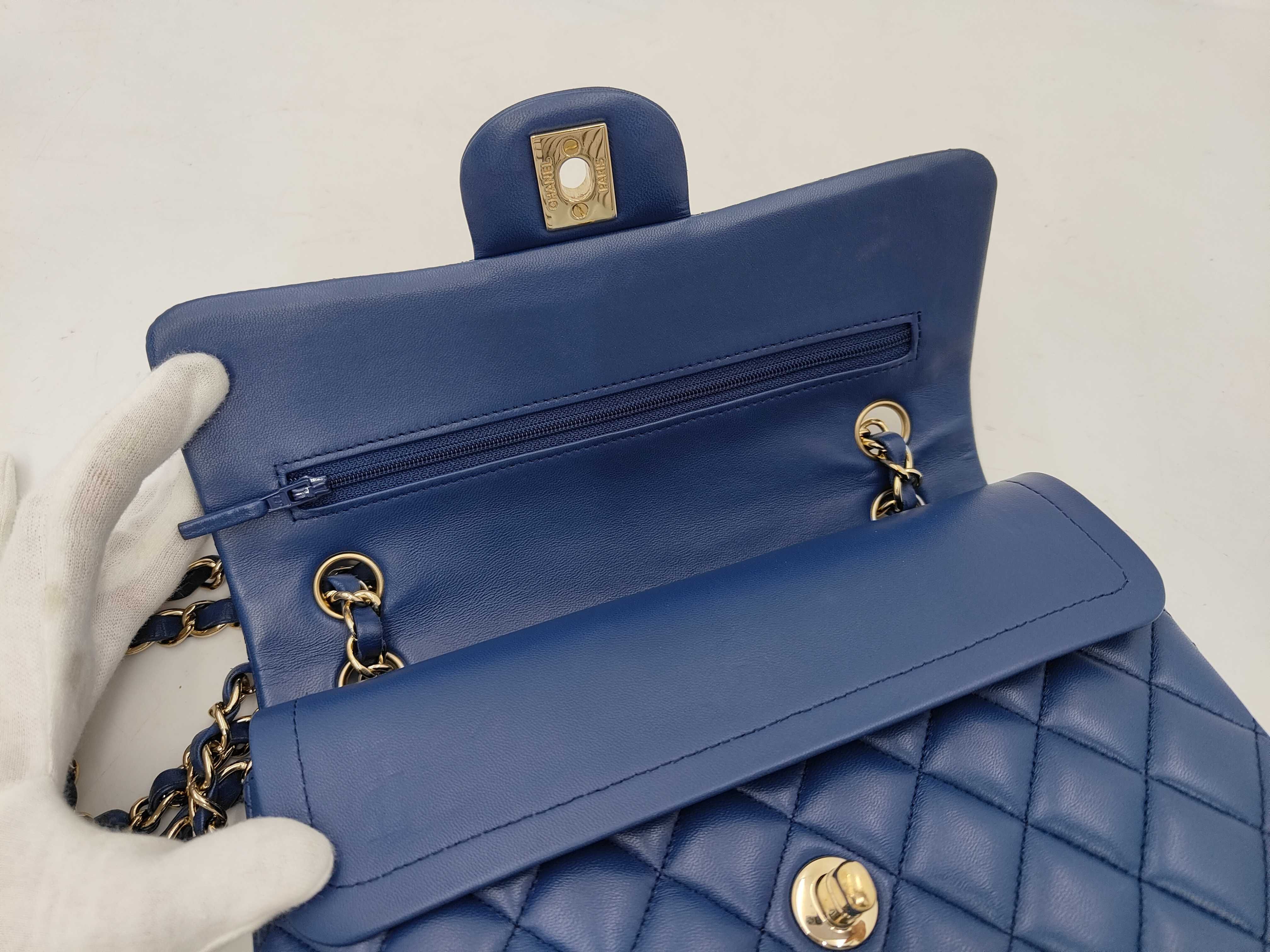 Matelassé 23 Lambskin Gold Hardware Double Flap Double Chain Shoulder Bag, Serial Number , A01113, Blue Shoulder Bag — view 8