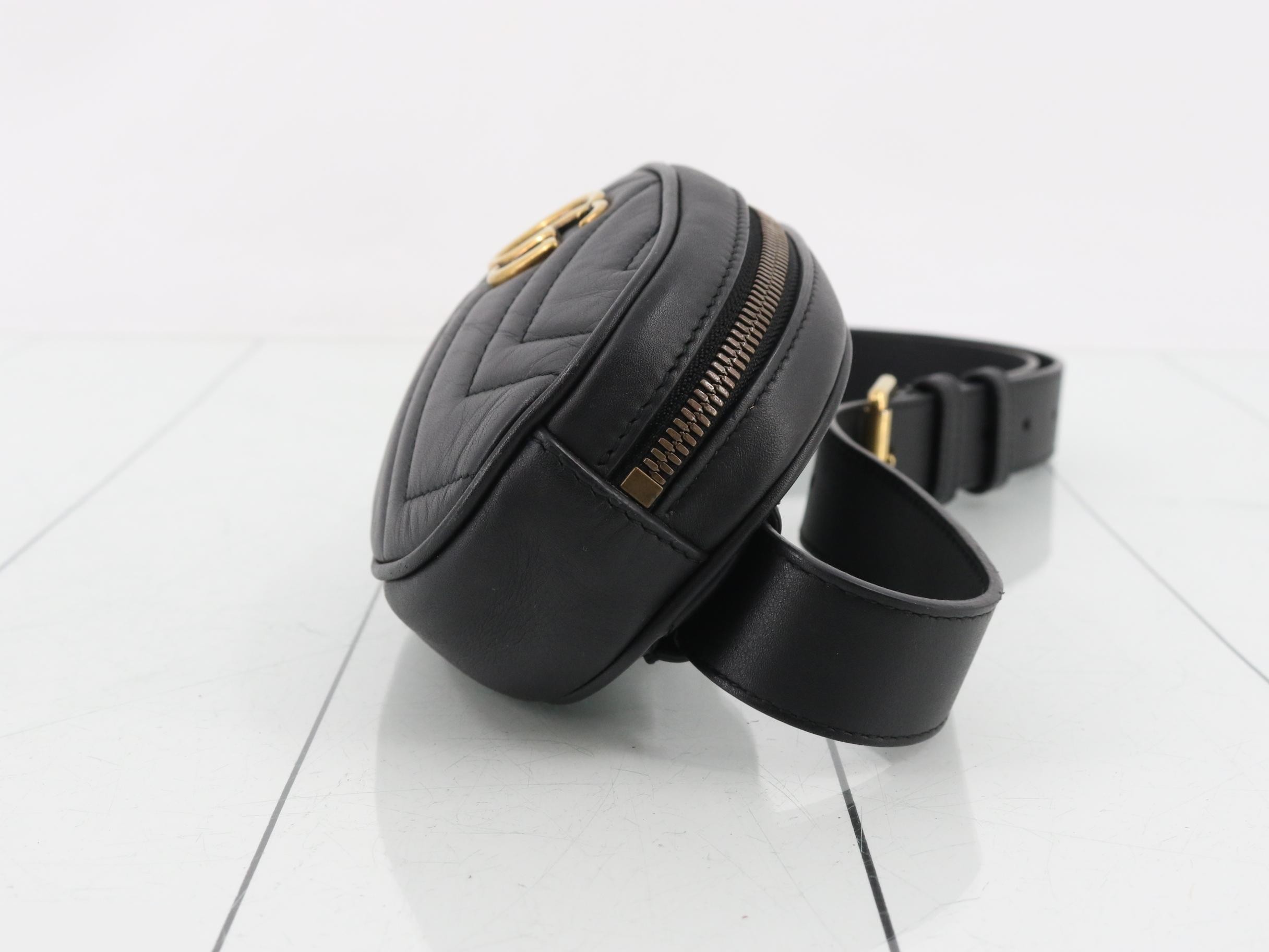 GG Marmont Quilted Leather Black Belt Waist Bag — view 3