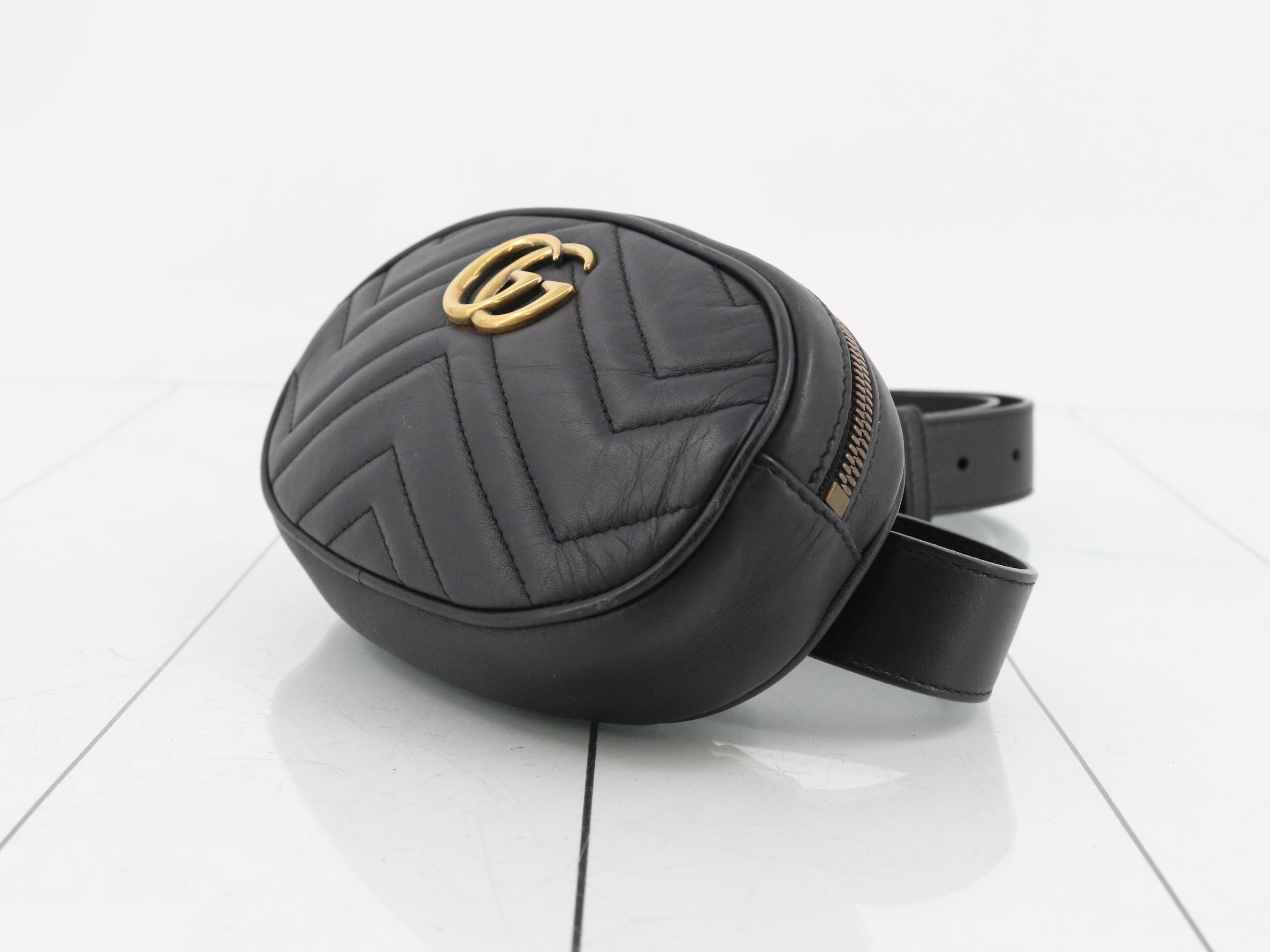 GG Marmont Quilted Leather Black Belt Waist Bag — view 6