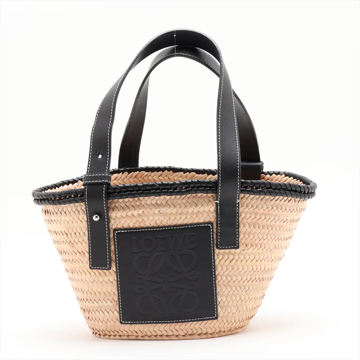 Basket Small Raffia x Leather Basket Bag Beige x Black