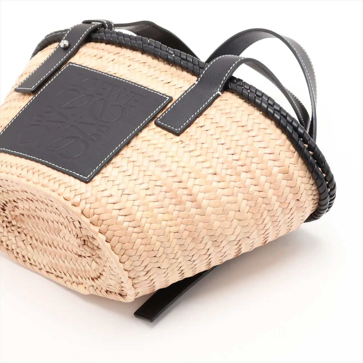 Basket Small Raffia x Leather Basket Bag Beige x Black — view 3