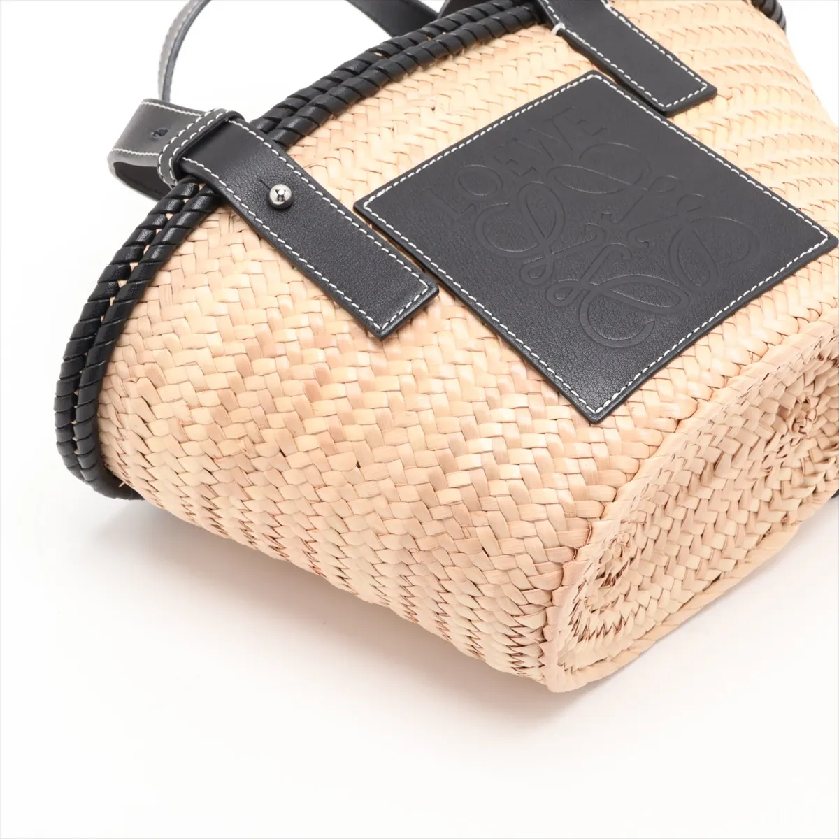 Basket Small Raffia x Leather Basket Bag Beige x Black — view 4