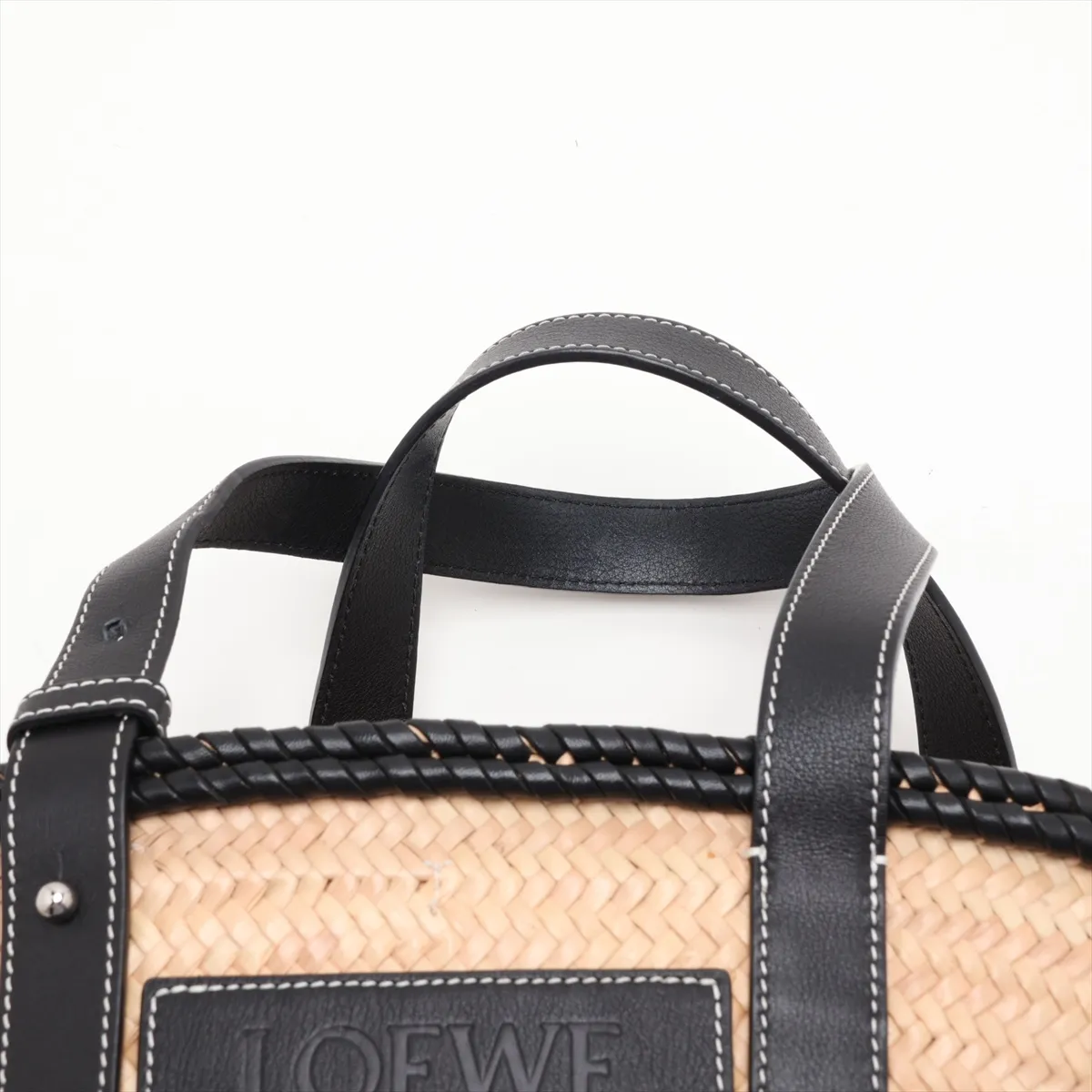 Basket Small Raffia x Leather Basket Bag Beige x Black — view 6